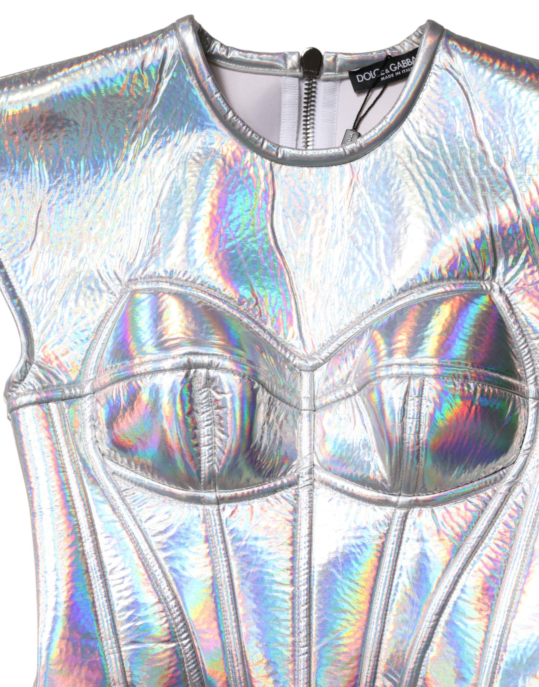Dolce & Gabbana Silver Iridescent Bodycon Sheath Midi Dress | Regal Royce