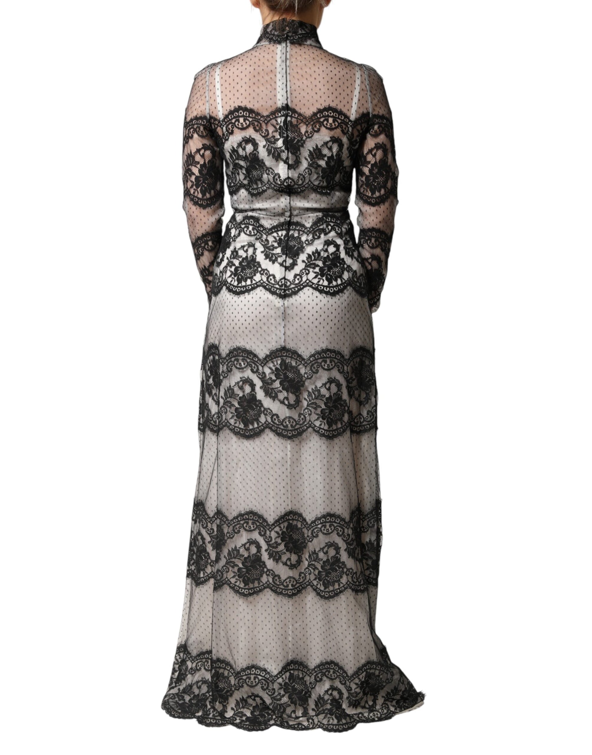 Dolce & Gabbana Black White Lace Silk Blend MaxiSheath Dress | Regal Royce
