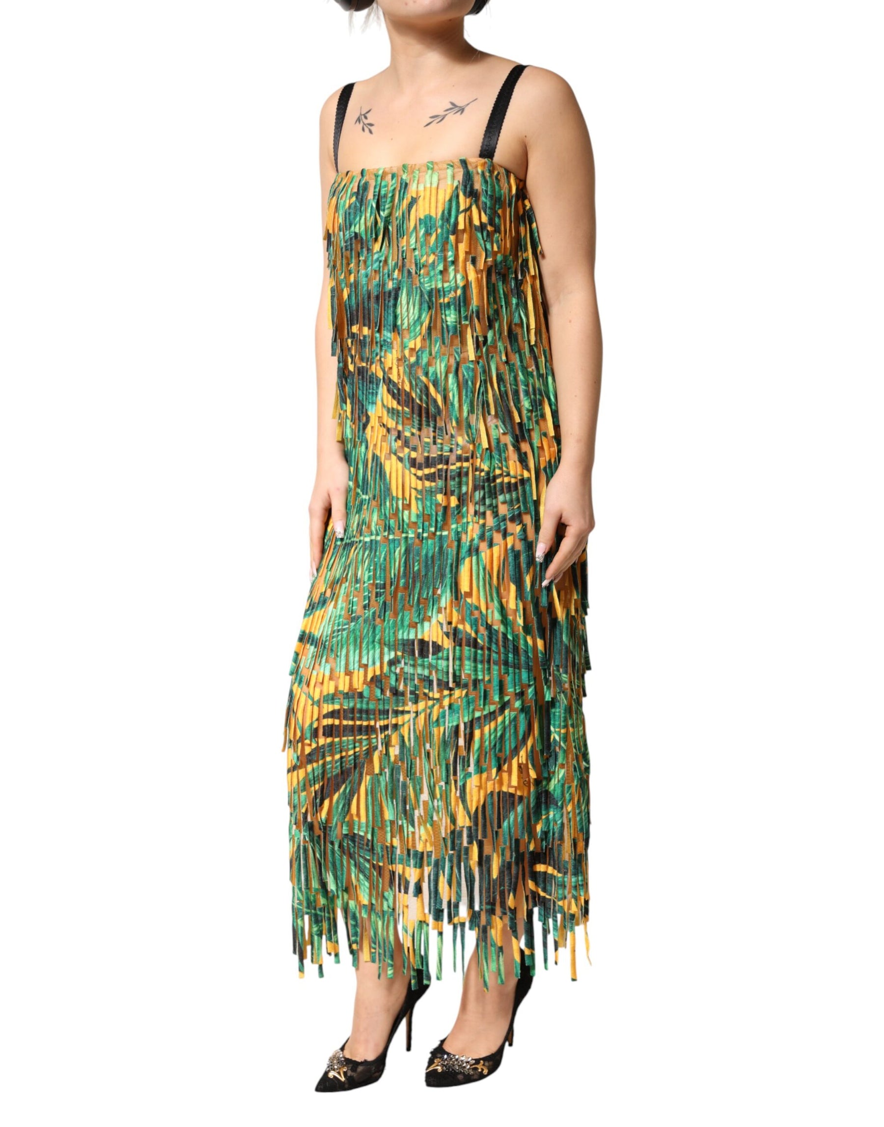 Dolce & Gabbana Multicolor Tropical Print Fringe Maxi Dress | Regal Royce