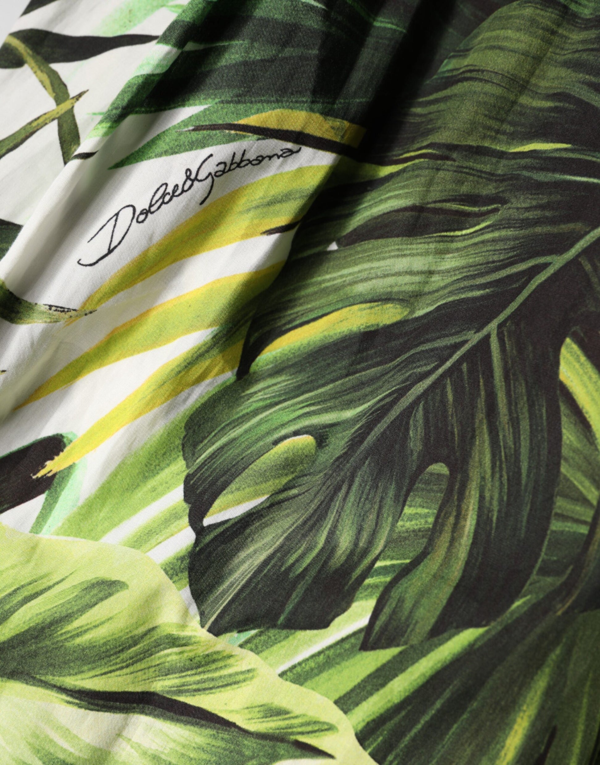 Dolce & Gabbana Green Leaves Print Cotton Halter Midi Dress | Regal Royce