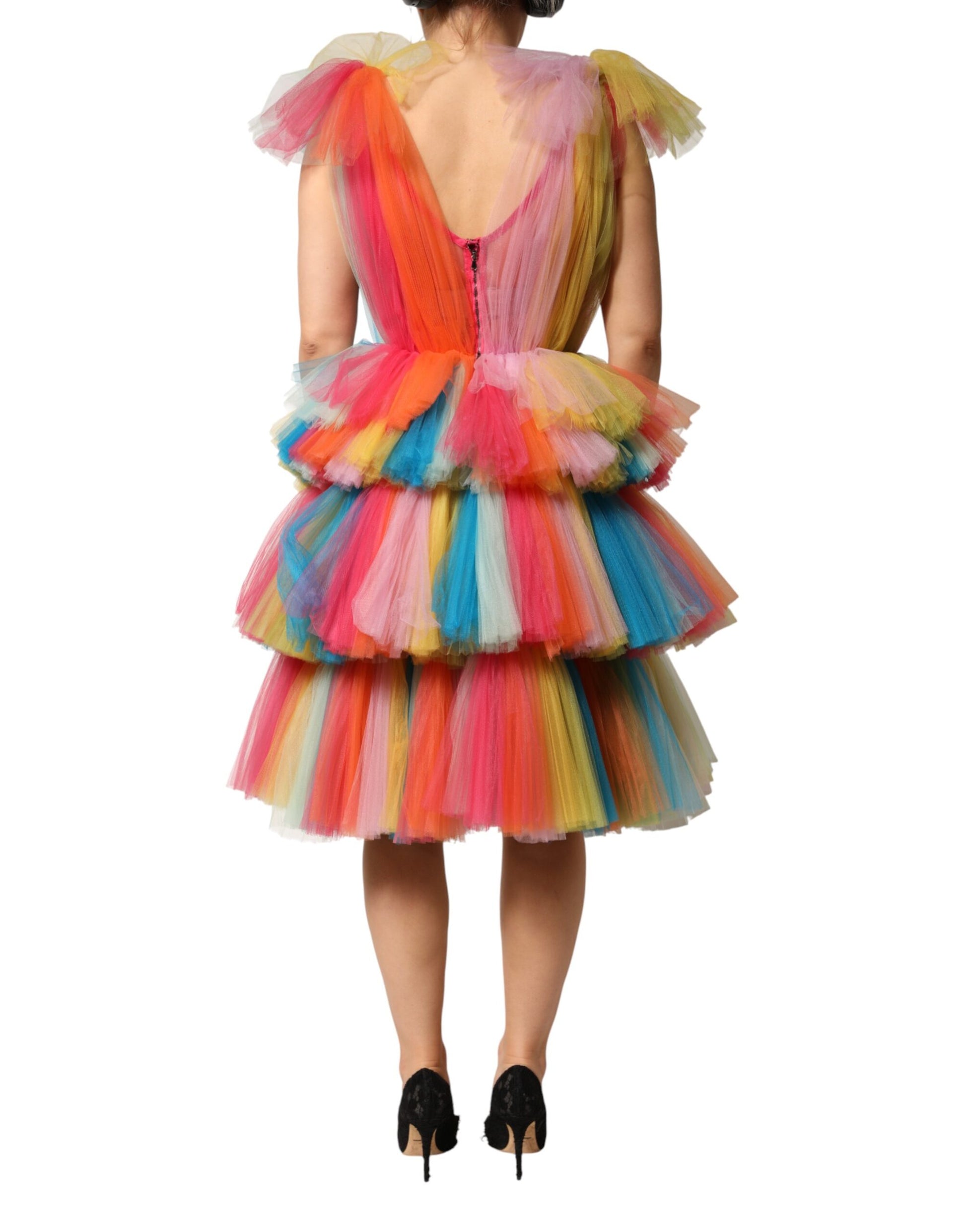 Dolce & Gabbana Multicolor Nylon Tiered Tulle Midi Dress | Regal Royce