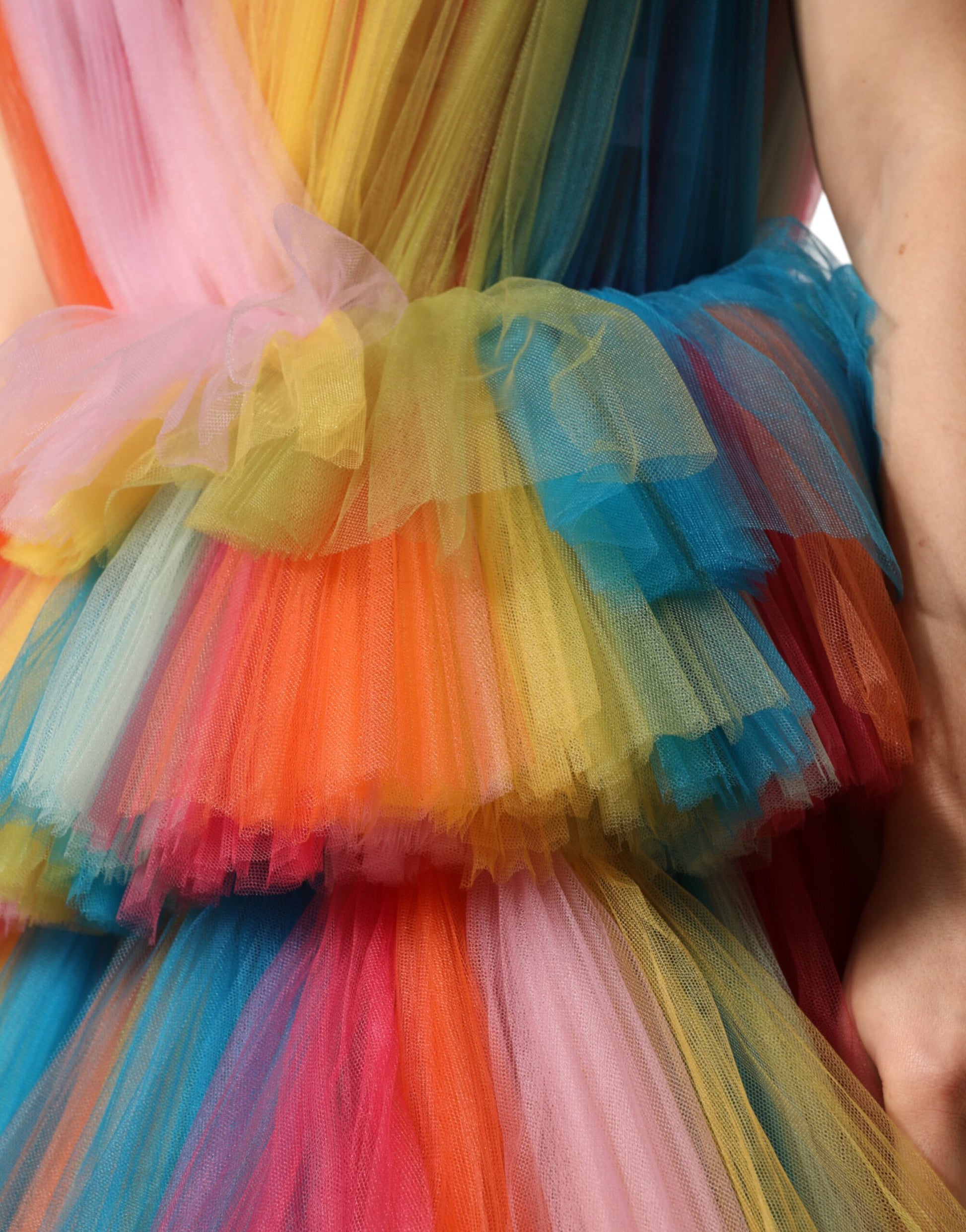 Dolce & Gabbana Multicolor Nylon Tiered Tulle Midi Dress | Regal Royce