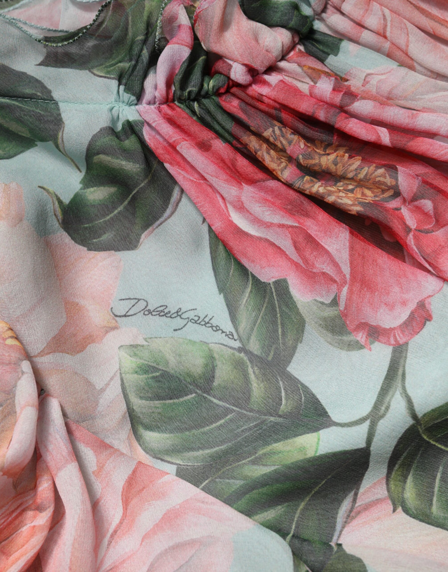 Dolce & Gabbana Multicolor Floral Silk Chiffon Pleated Mini Dress | Regal Royce