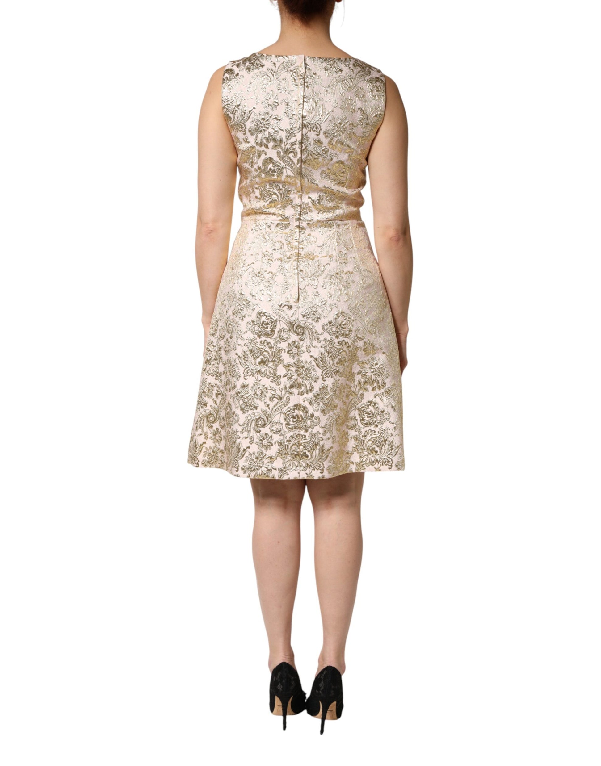 Dolce & Gabbana Beige Gold Floral Brocade Sleeveless Dress | Regal Royce