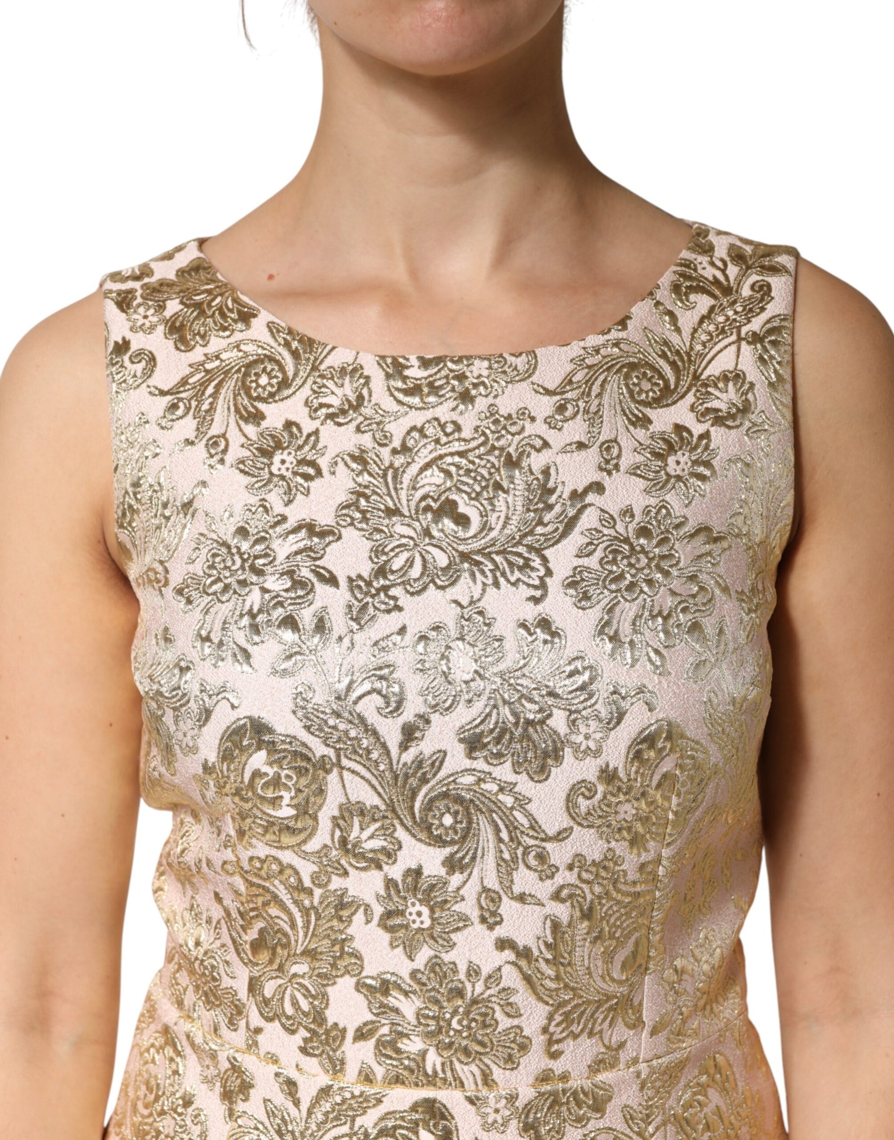 Dolce & Gabbana Beige Gold Floral Brocade Sleeveless Dress | Regal Royce