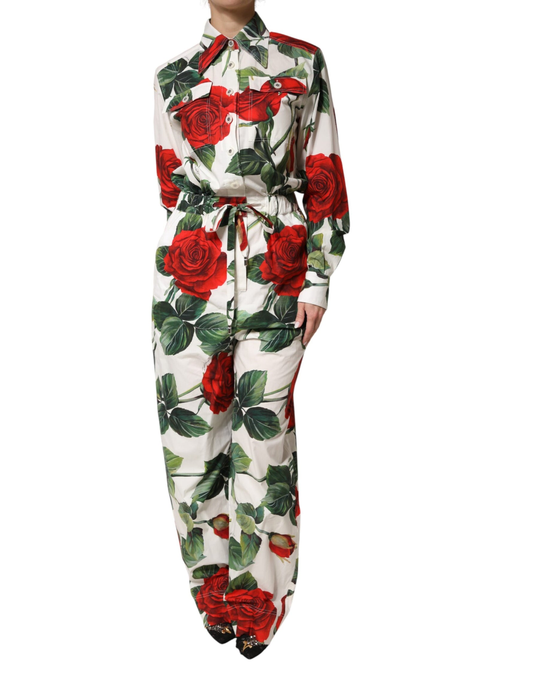 Dolce & Gabbana White Floral Print Cotton Jumpsuit Dress | Regal Royce