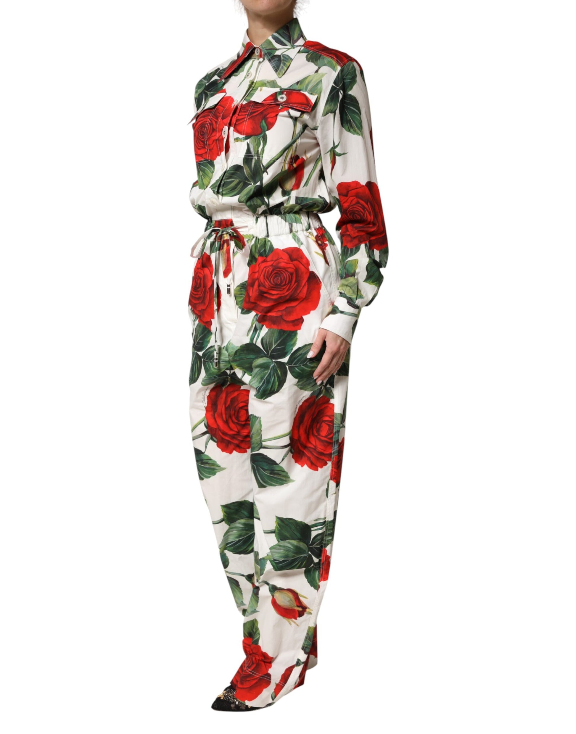 Dolce & Gabbana White Floral Print Cotton Jumpsuit Dress | Regal Royce
