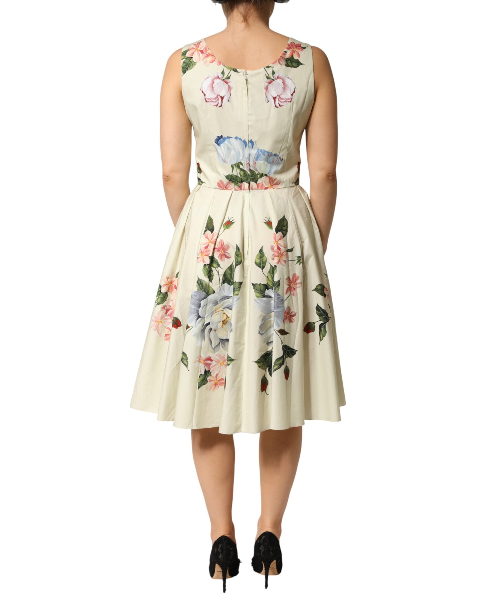 Dolce & Gabbana Beige Floral Sleeveless A-line Dress | Regal Royce