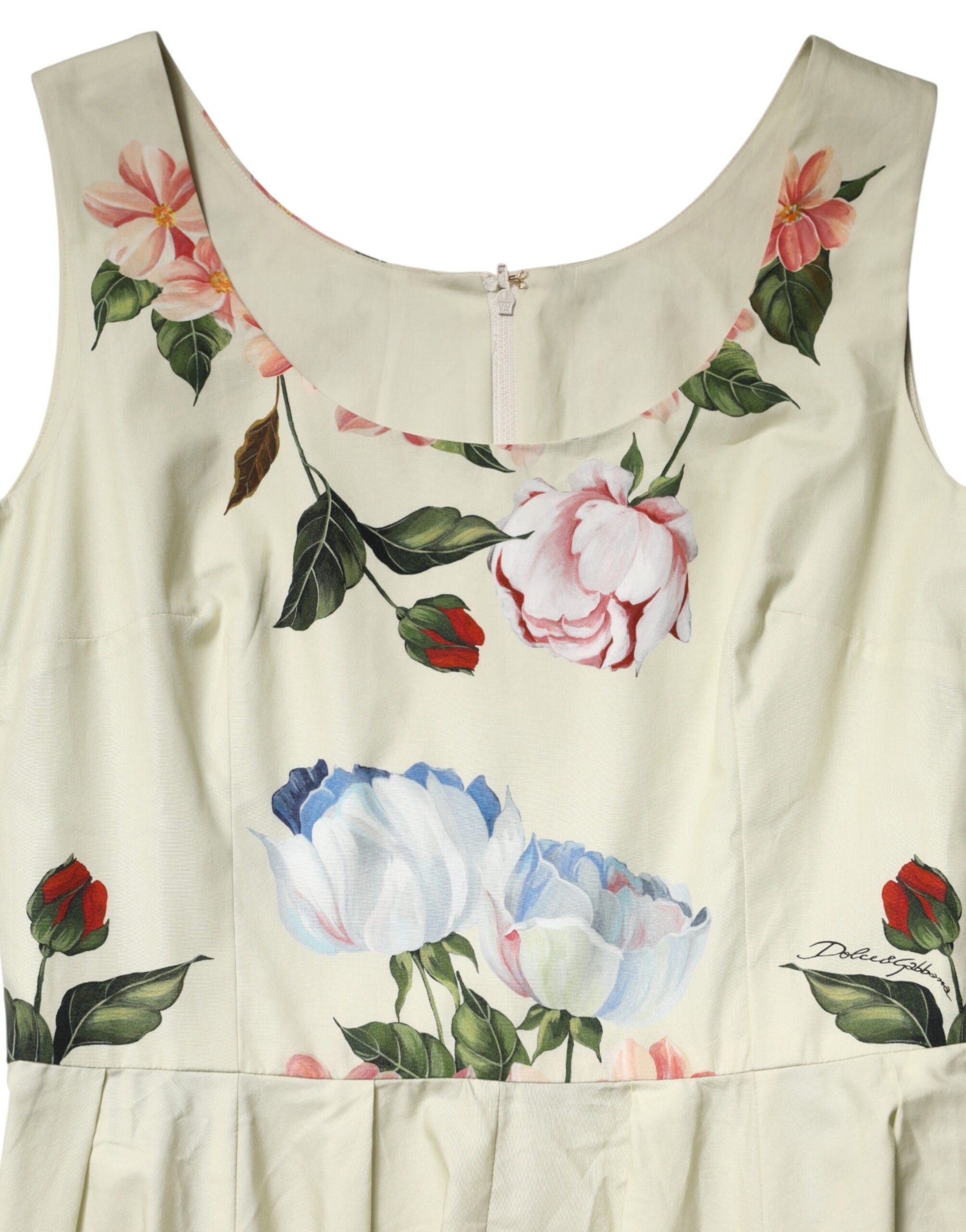 Dolce & Gabbana Beige Floral Sleeveless A-line Dress | Regal Royce