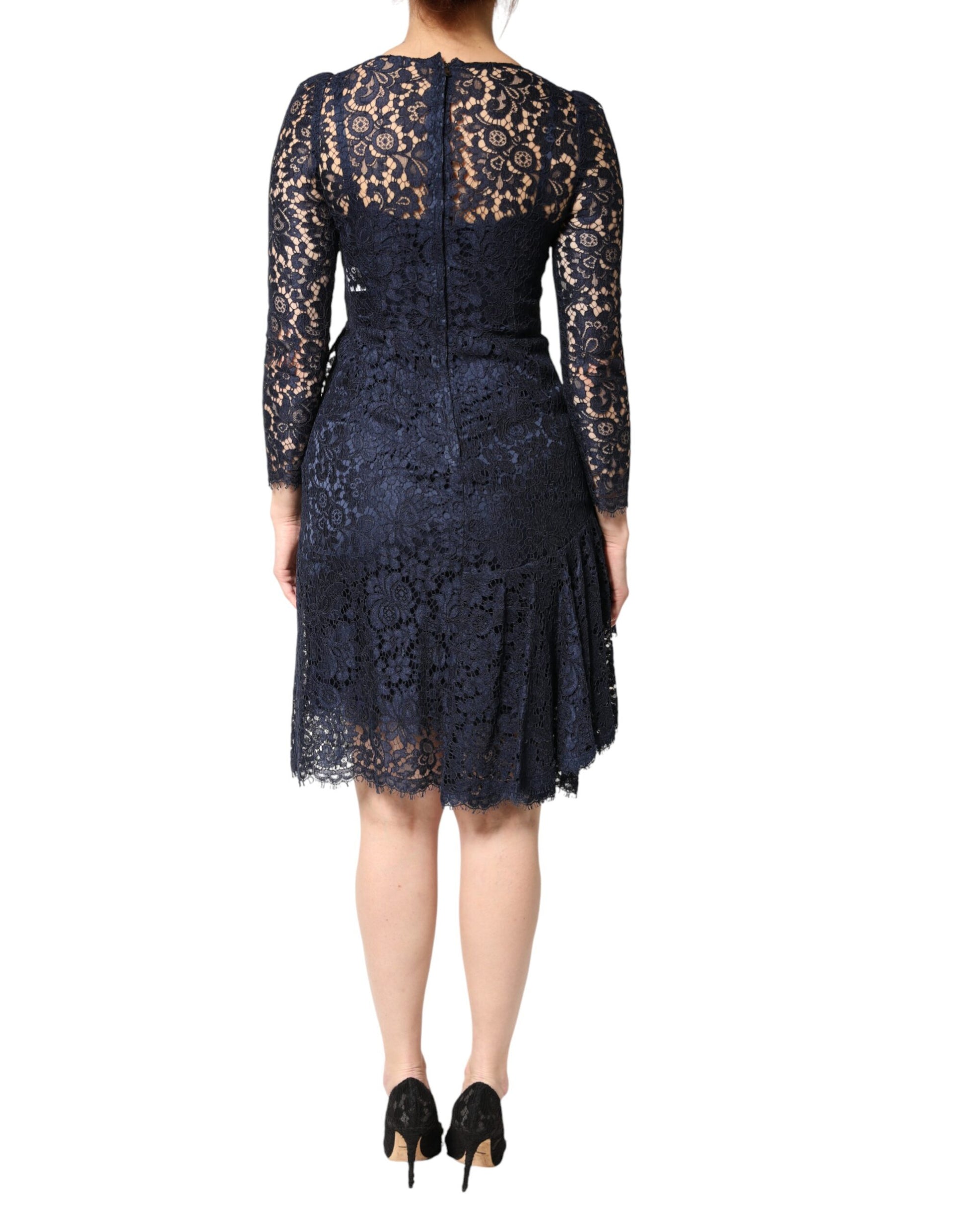 Dolce & Gabbana Blue Lace Ruffle A-line Knee Length Dress | Regal Royce