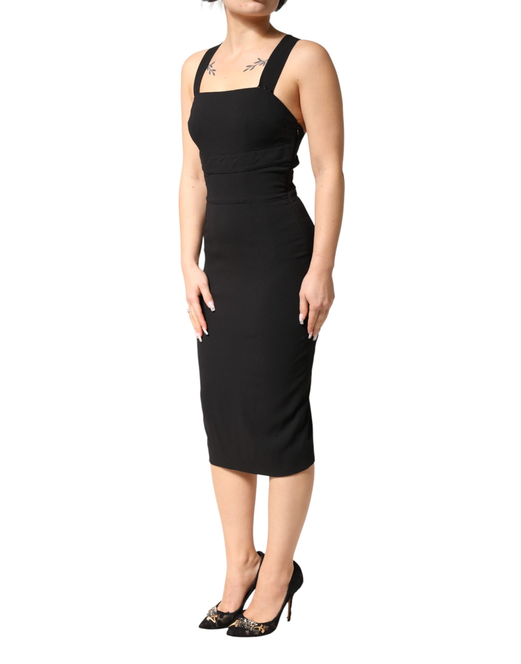 Dolce & Gabbana Black Square Neck Sleeveless Midi Dress | Regal Royce