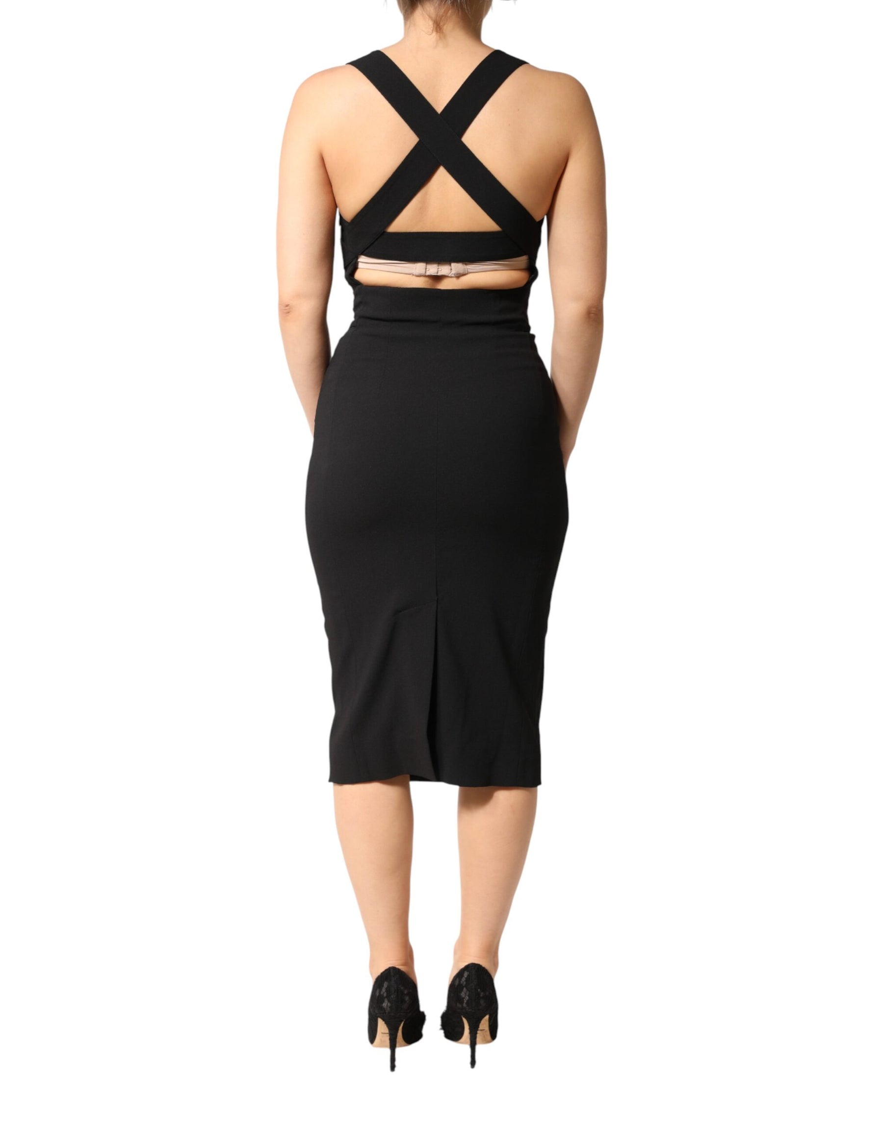 Dolce & Gabbana Black Square Neck Sleeveless Midi Dress | Regal Royce