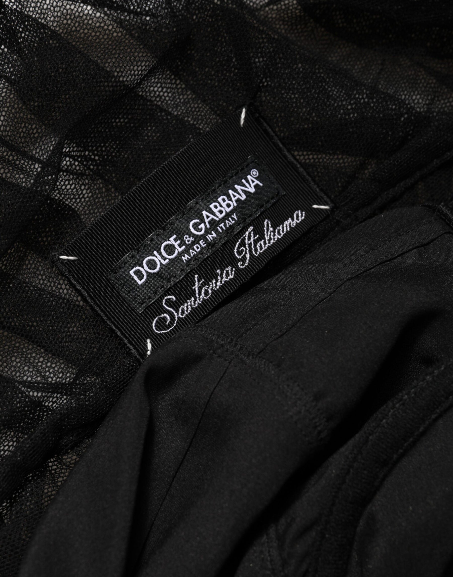 Dolce & Gabbana Black V-Neck Ruched Lace Hem Midi Dress | Regal Royce