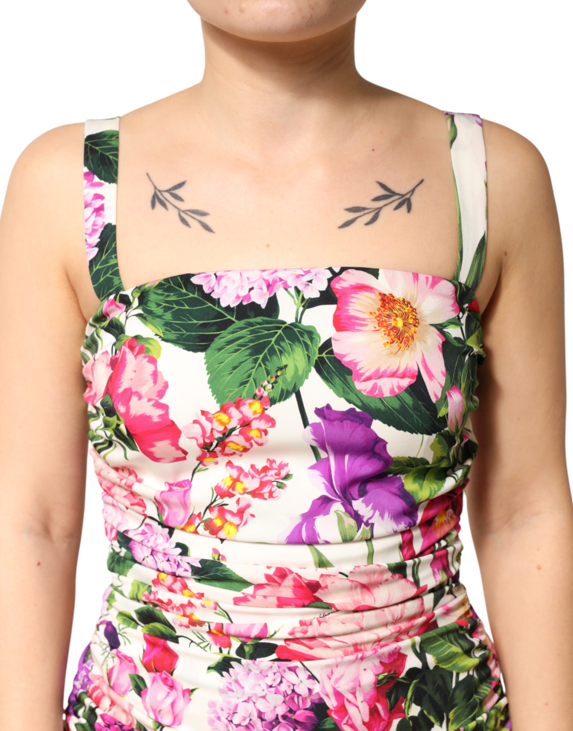 Dolce & Gabbana Multicolor Floral Ruched Silk Charmeuse Mini Dress | Regal Royce