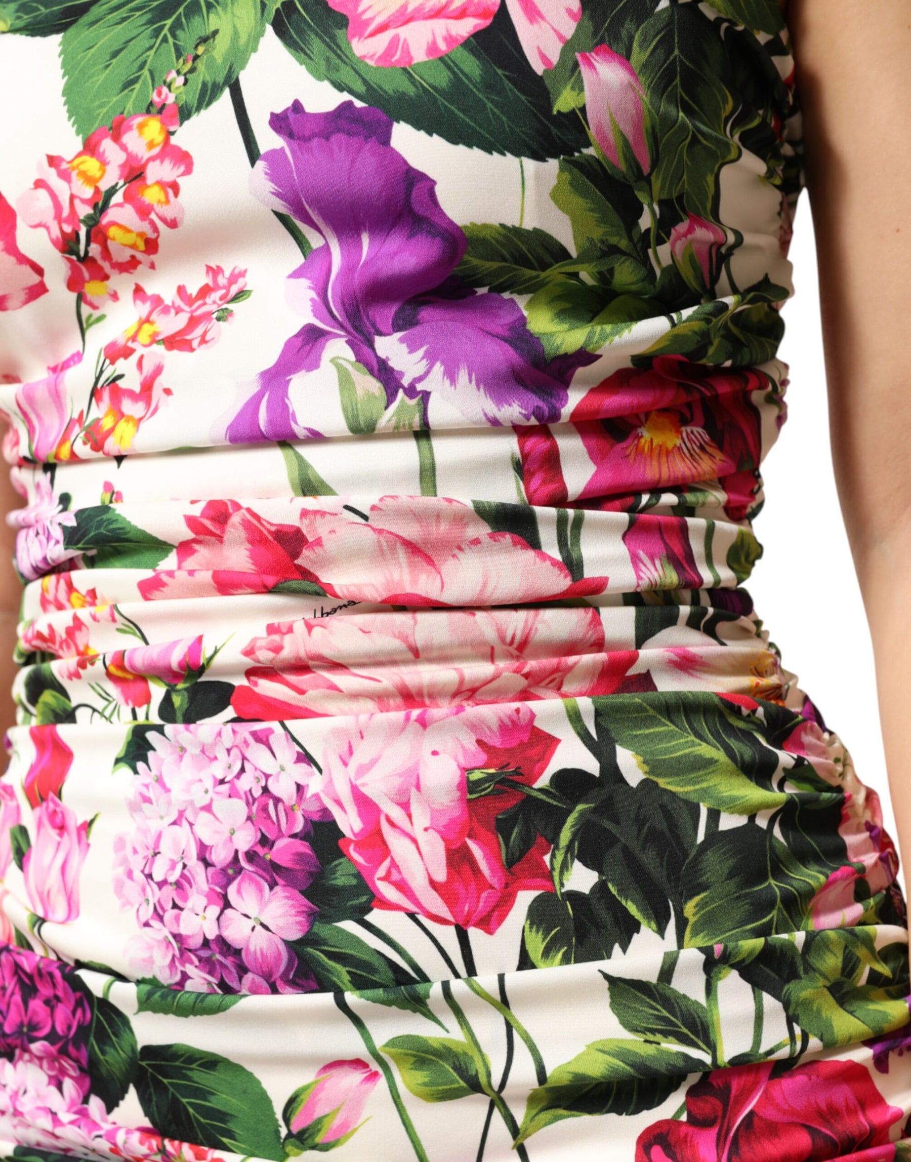 Dolce & Gabbana Multicolor Floral Ruched Silk Charmeuse Mini Dress | Regal Royce