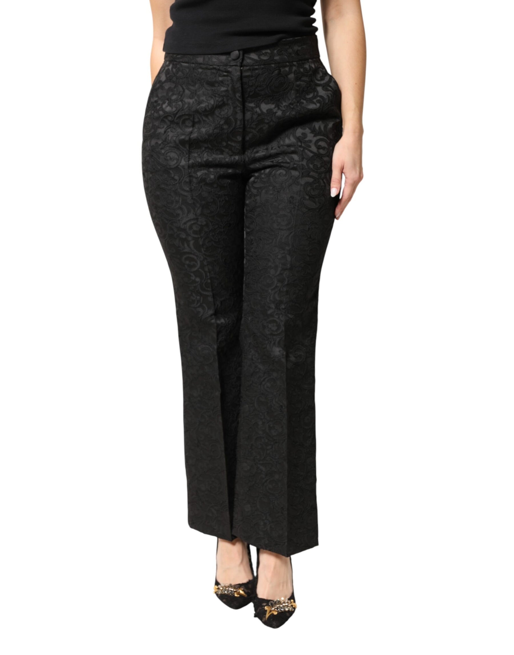 Dolce & Gabbana Black Floral Brocade High Waisted Trouser Pants | Regal Royce