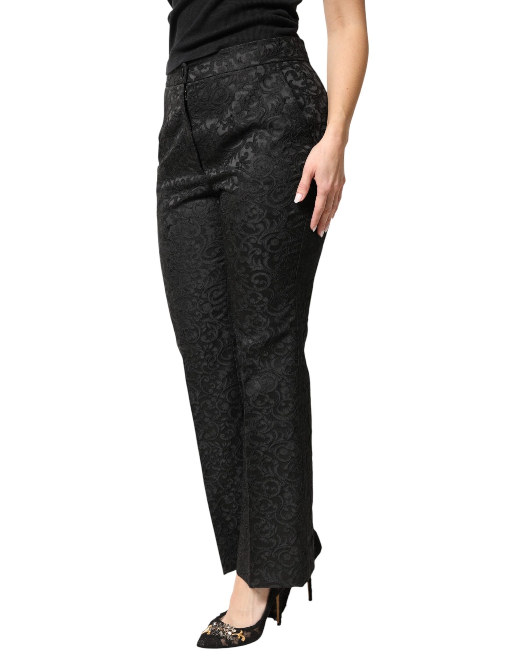 Dolce & Gabbana Black Floral Brocade High Waisted Trouser Pants | Regal Royce