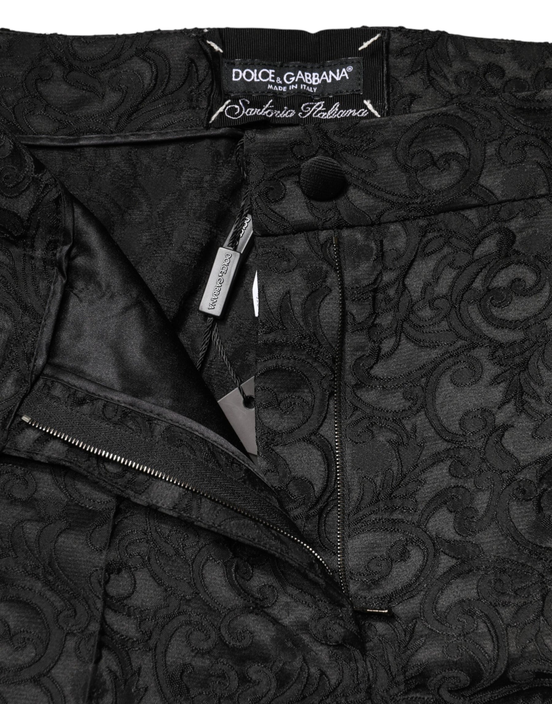 Dolce & Gabbana Black Floral Brocade High Waisted Trouser Pants | Regal Royce