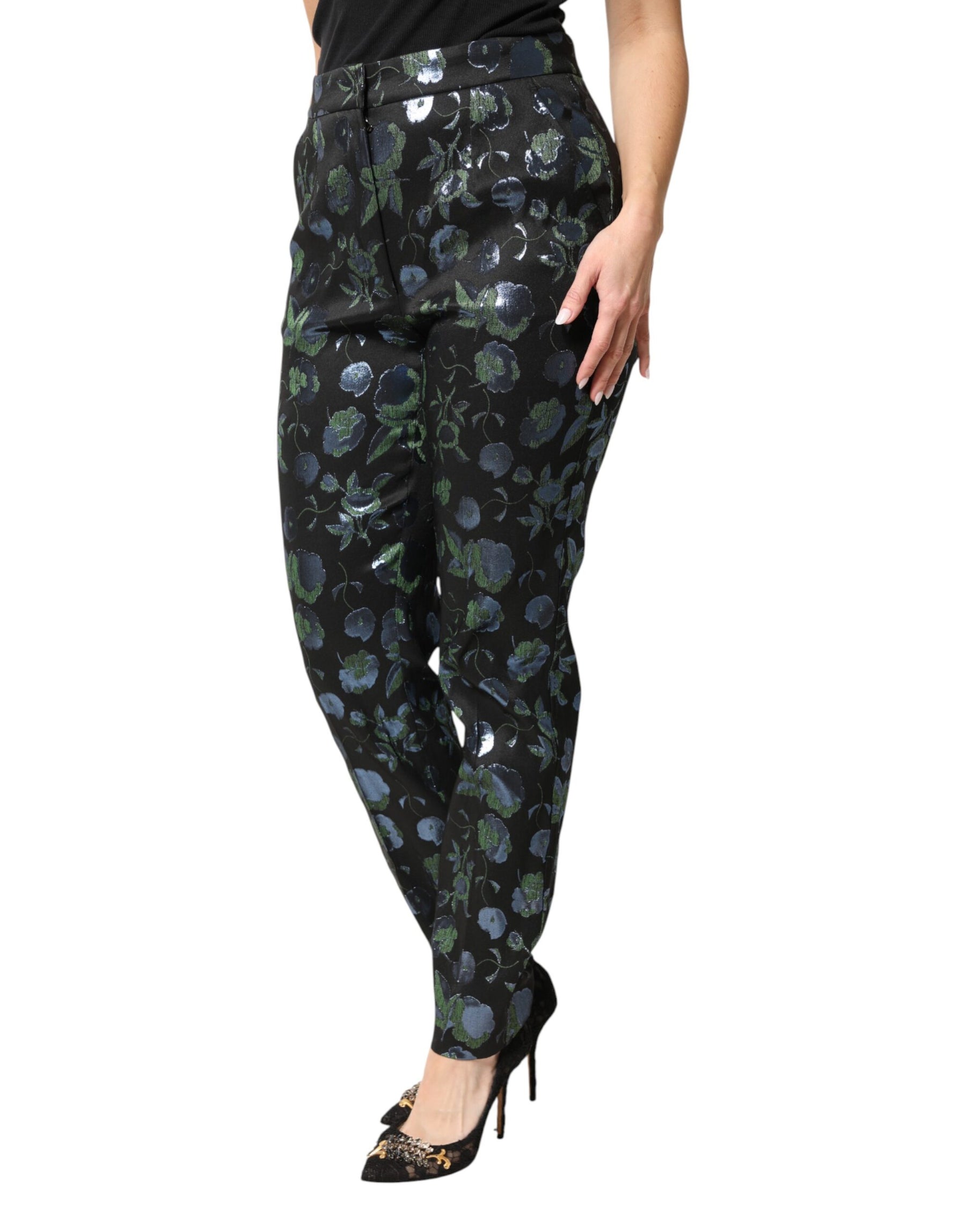 Dolce & Gabbana BlueGreen Floral Metallic Slim Trouser Pants | Regal Royce