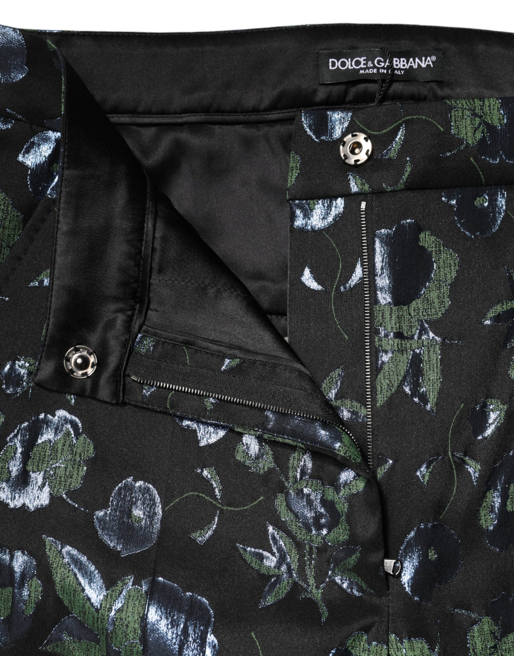 Dolce & Gabbana BlueGreen Floral Metallic Slim Trouser Pants | Regal Royce