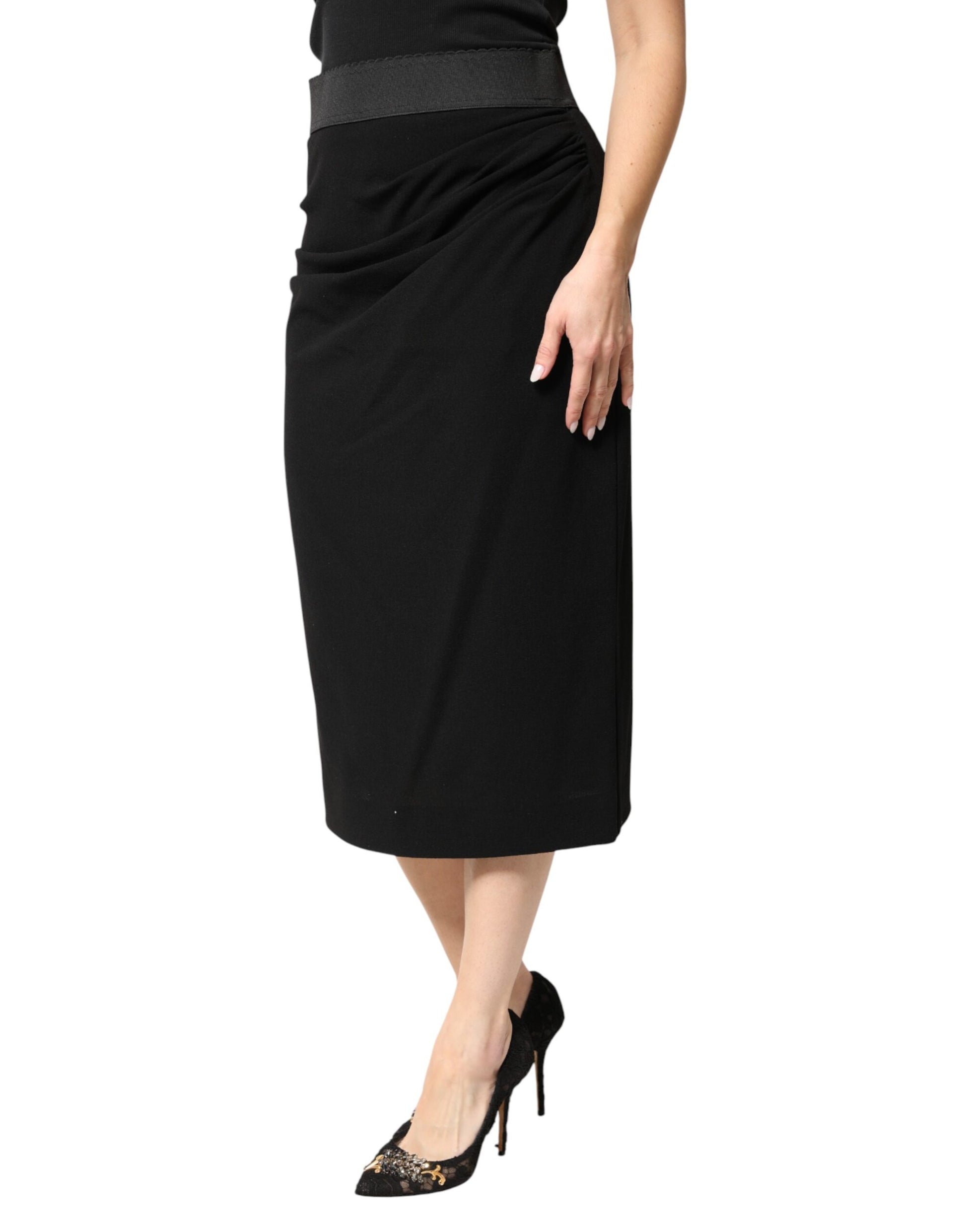 Dolce & Gabbana Black Wool High Waist Pencil Cut Midi Skirt | Regal Royce