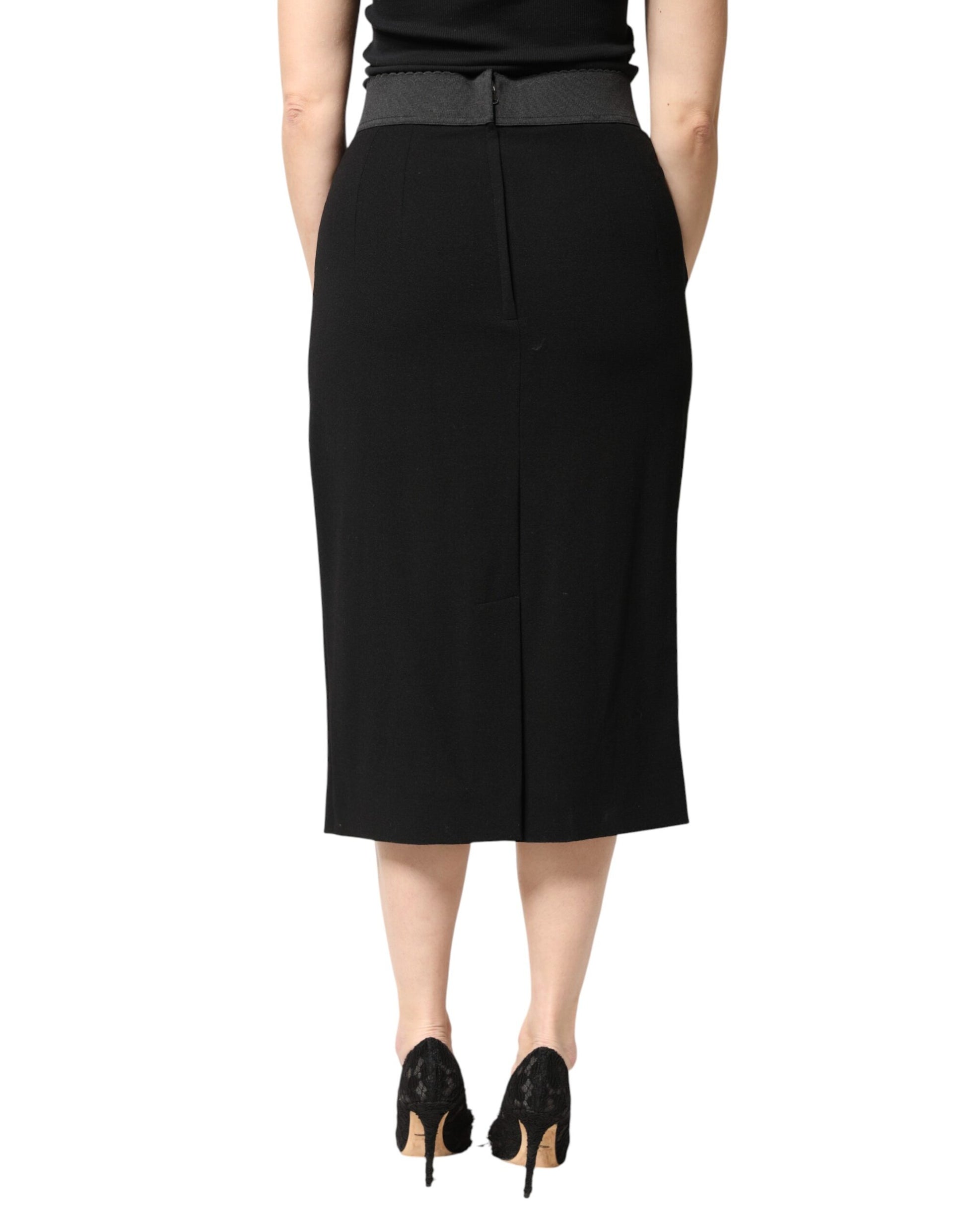 Dolce & Gabbana Black Wool High Waist Pencil Cut Midi Skirt | Regal Royce
