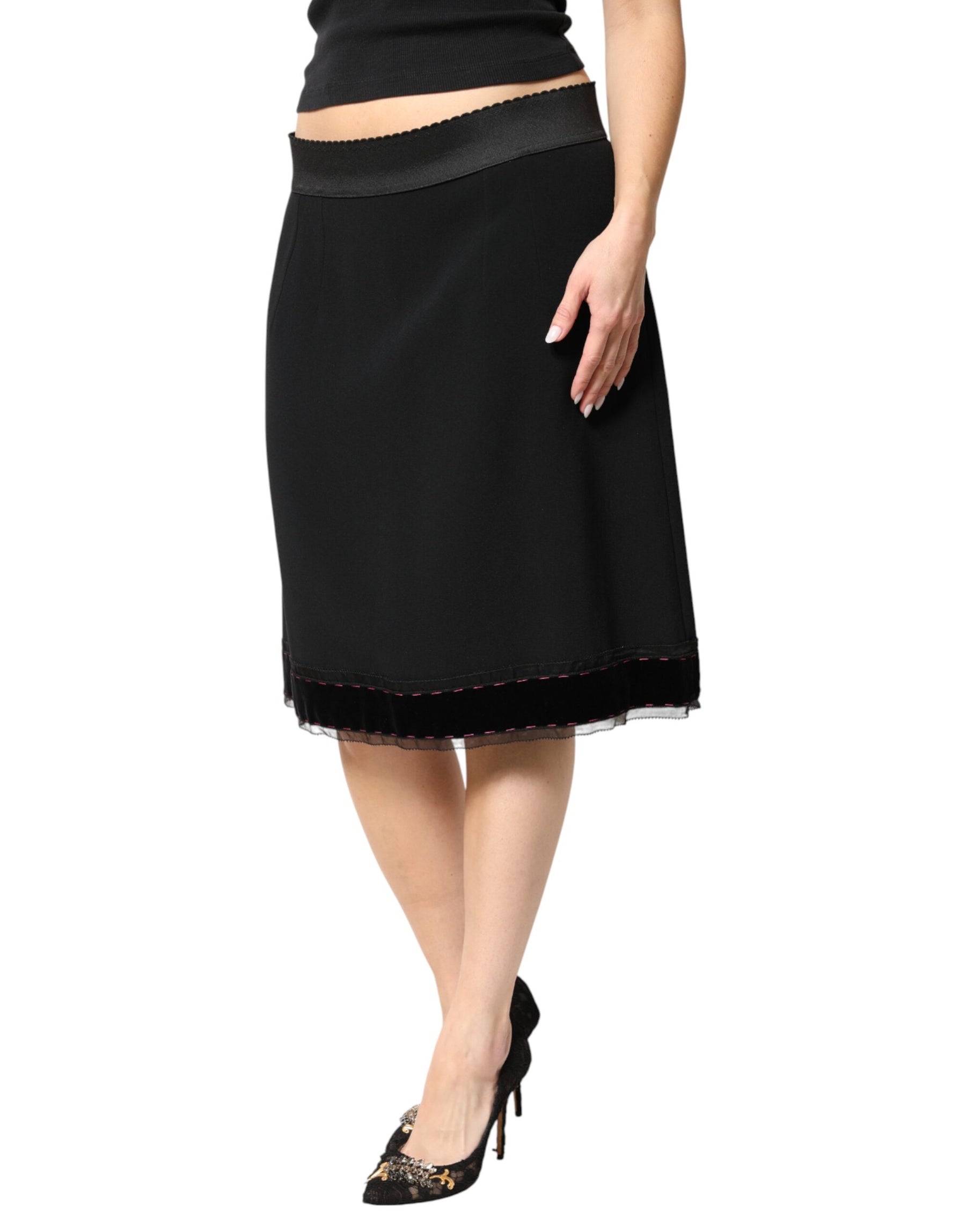 Dolce & Gabbana Black Mid Waist A-line Knee Length Skirt | Regal Royce