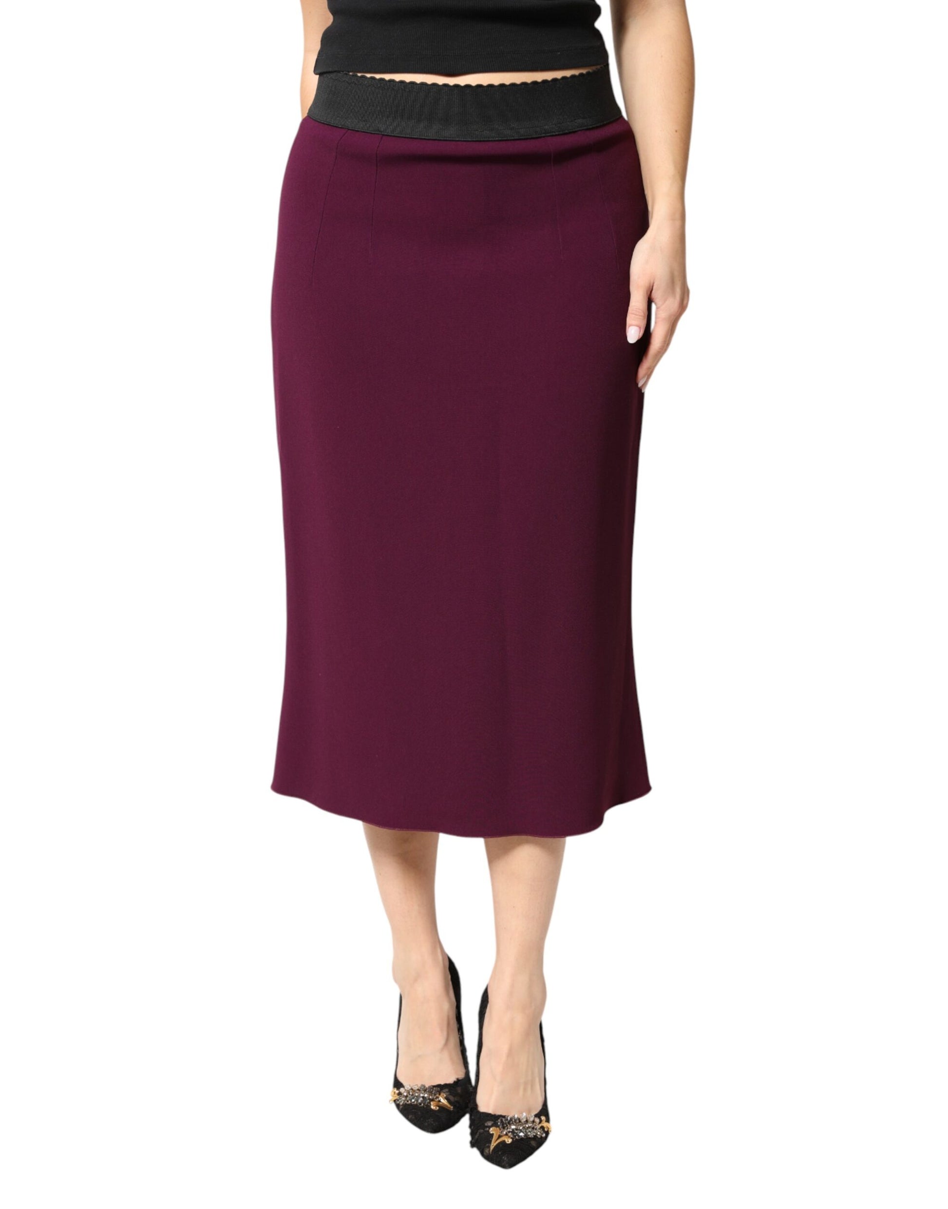 Dolce & Gabbana Maroon Mid Waist Pencil Cut Midi Skirt | Regal Royce