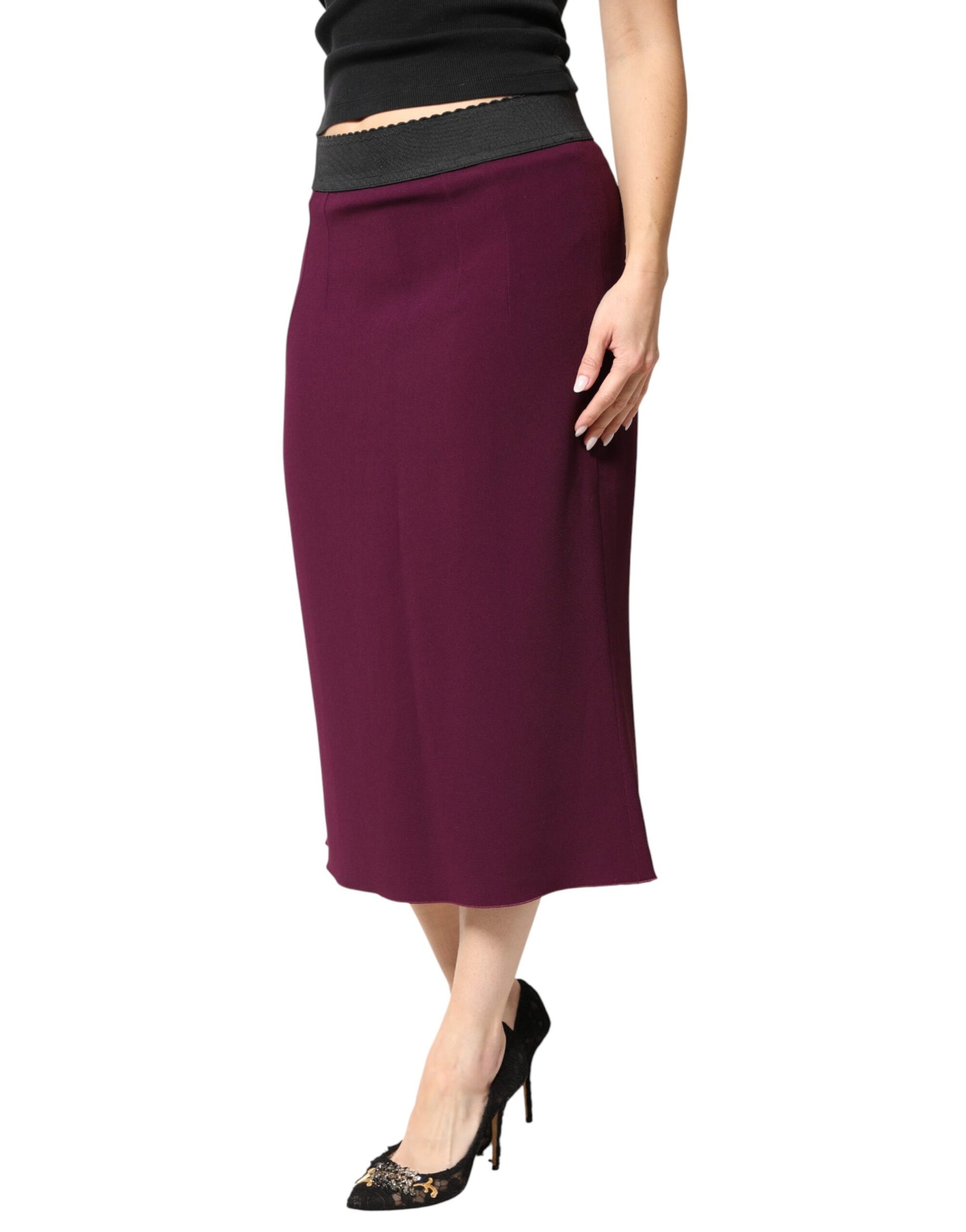 Dolce & Gabbana Maroon Mid Waist Pencil Cut Midi Skirt | Regal Royce