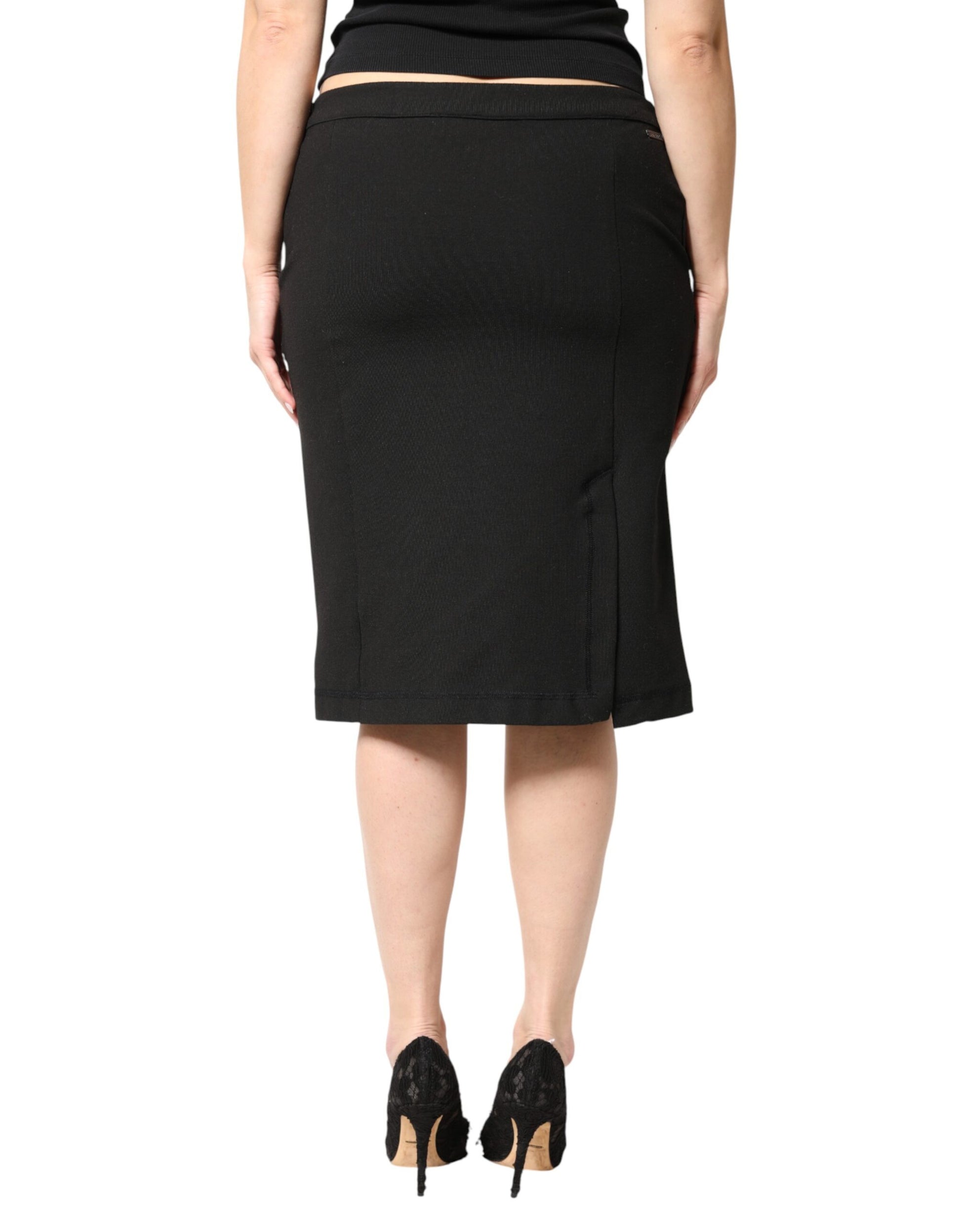 GF Ferre Black Polyester Pencil Cut Knee Length Women Skirt | Regal Royce