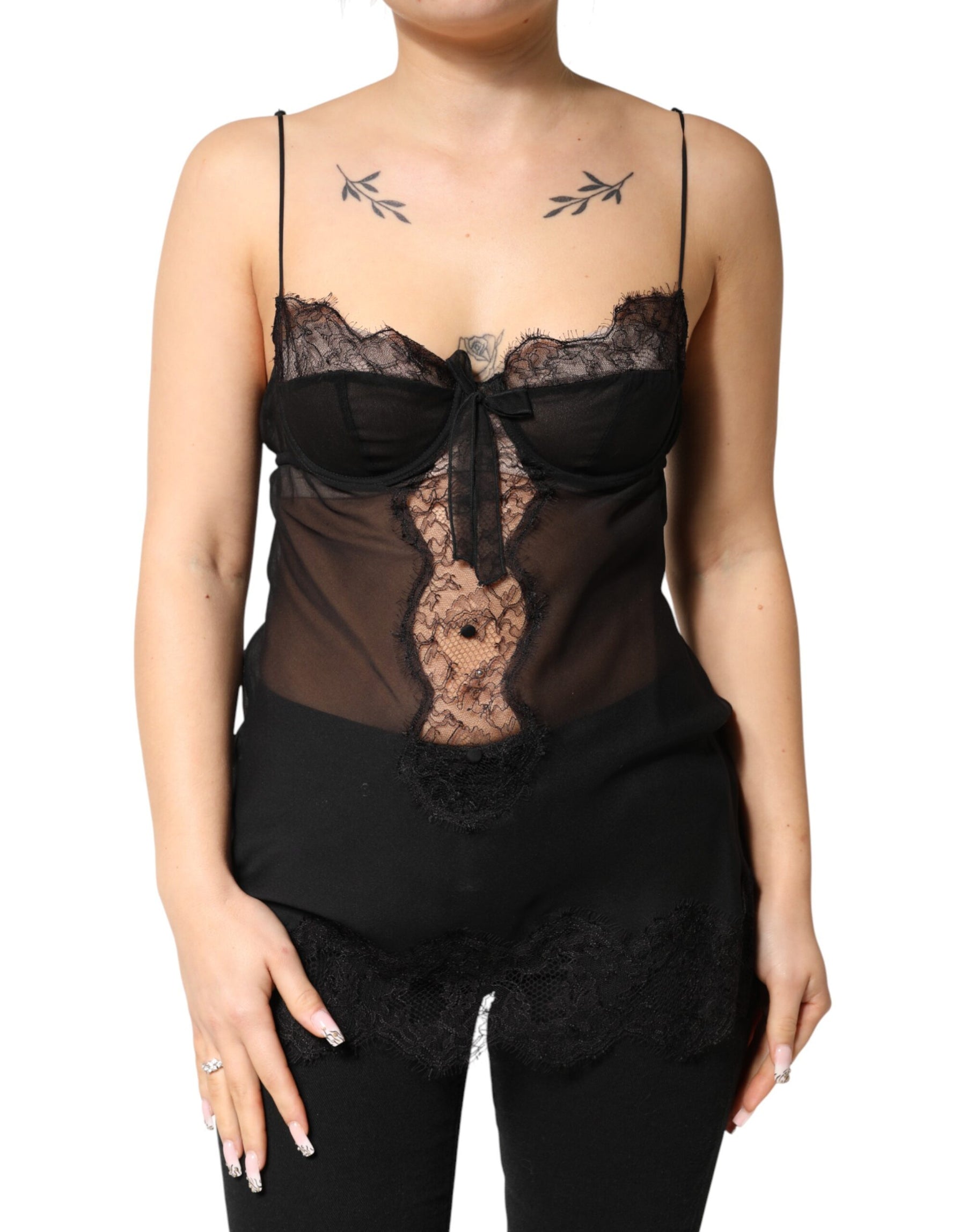 Dolce & Gabbana Black Silk Floral Lace Chemise Lingerie Top | Regal Royce