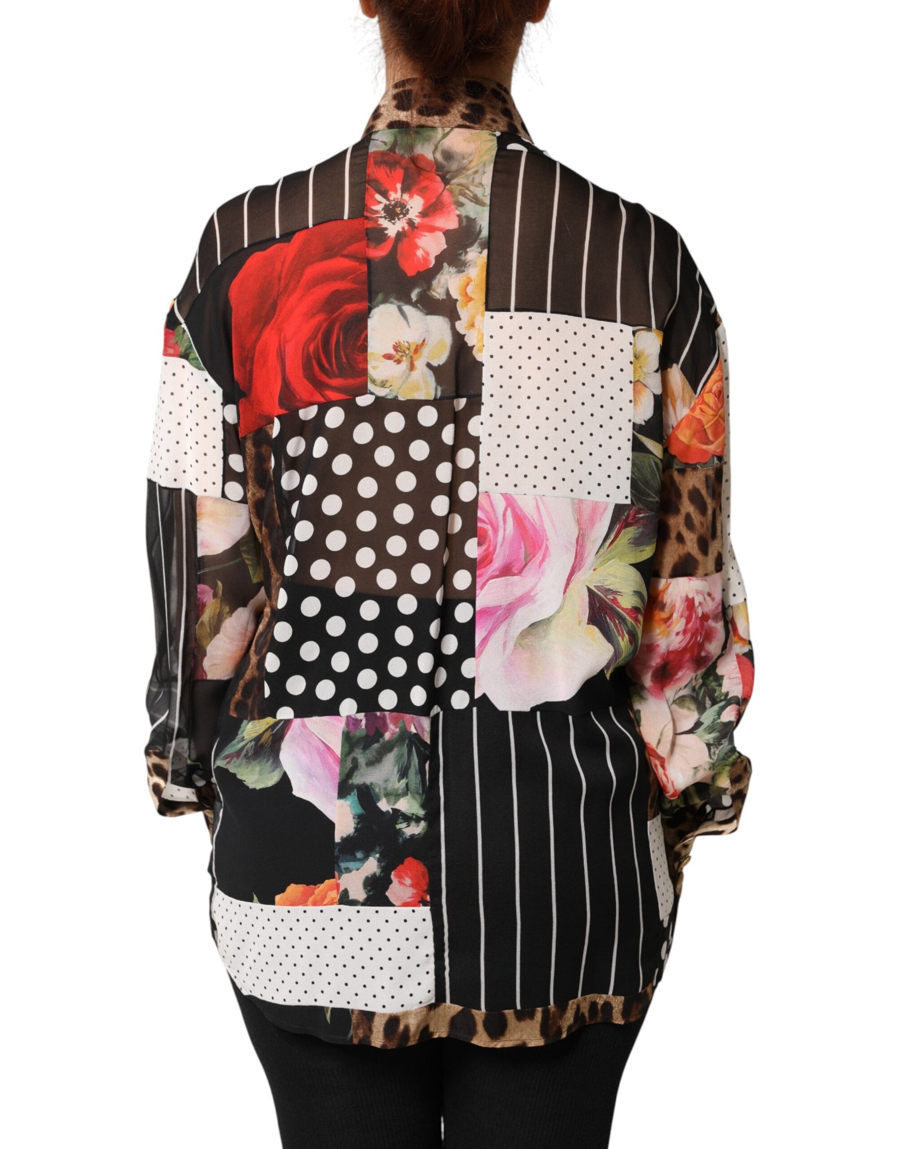 Dolce & Gabbana Multicolor Patchwork Silk CollaredBlouse Top | Regal Royce