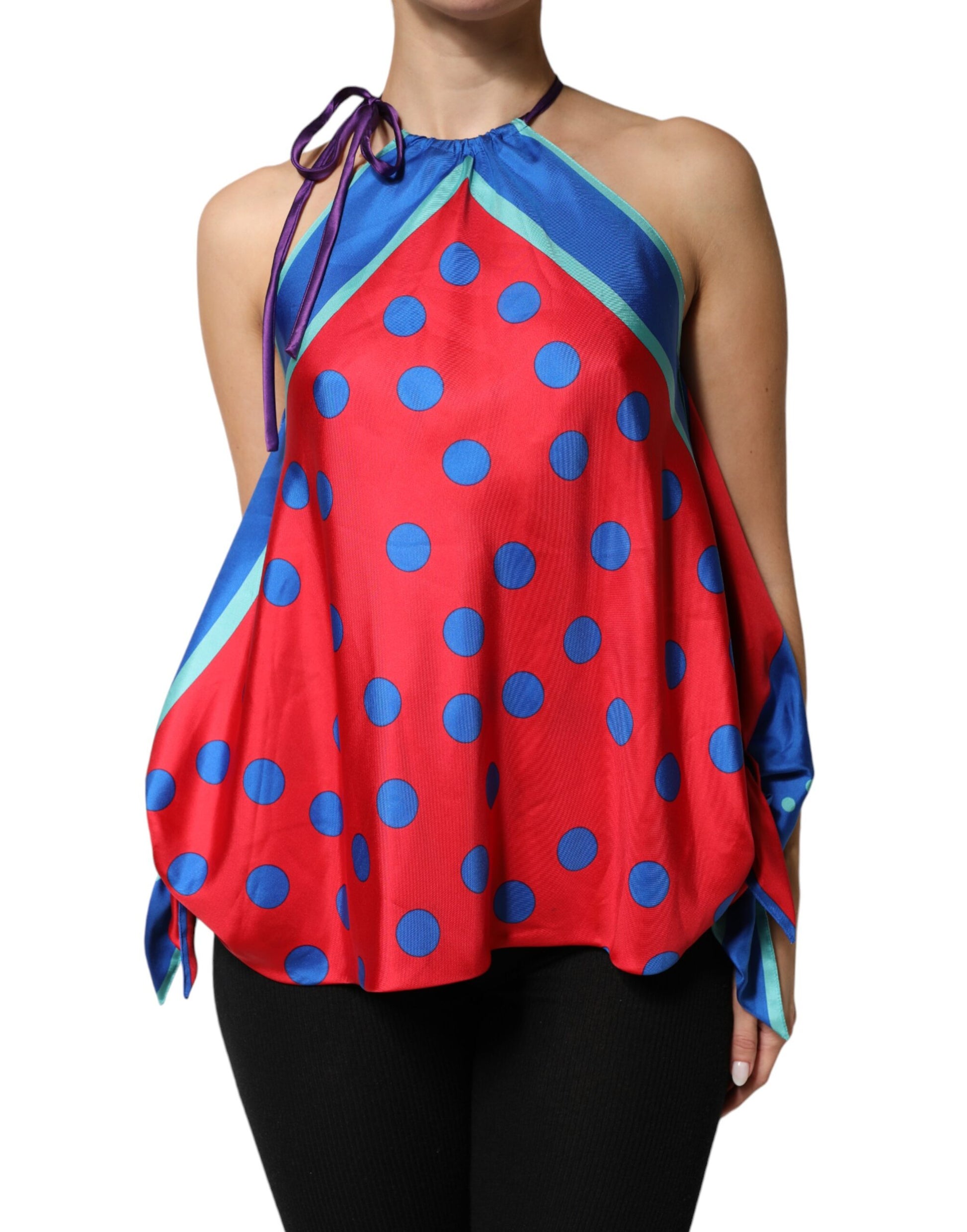 Dolce & Gabbana Multicolor Polka Dot Tie Halter Blouse  Top | Regal Royce
