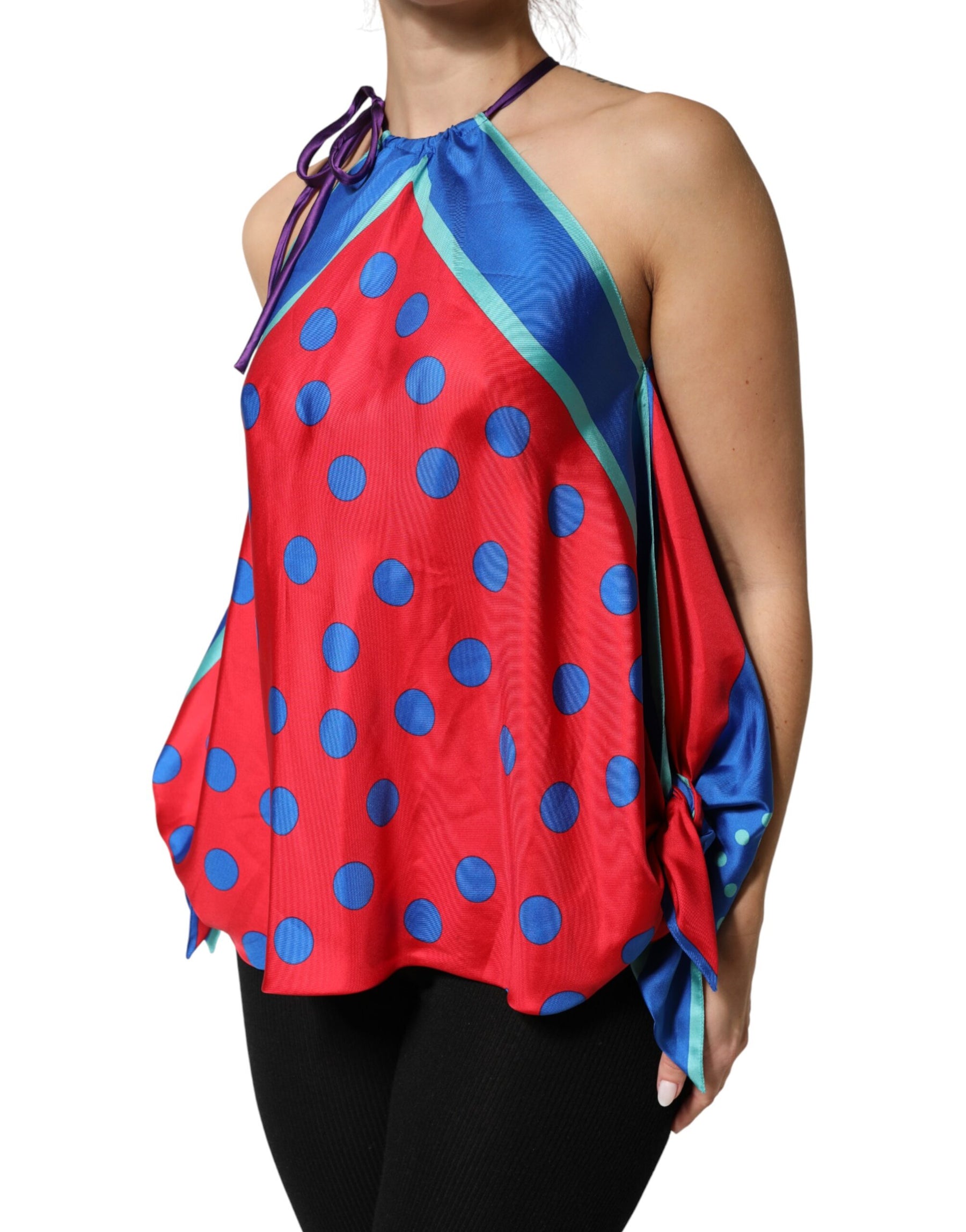 Dolce & Gabbana Multicolor Polka Dot Tie Halter Blouse  Top | Regal Royce