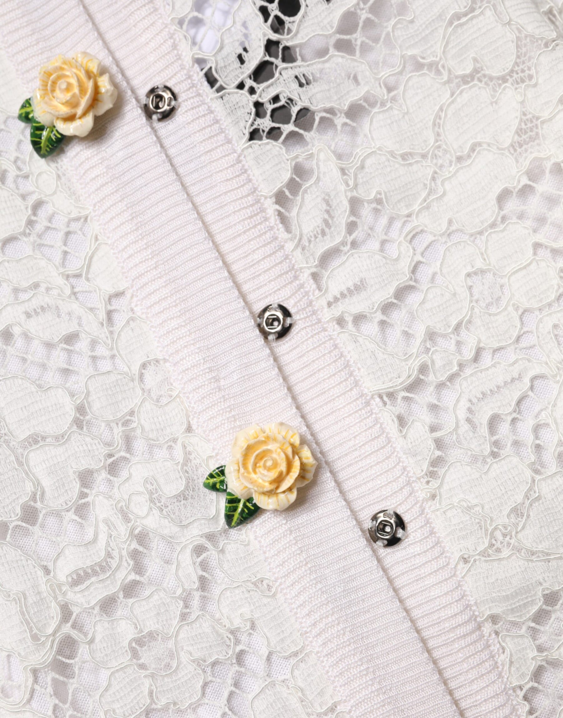 Dolce & Gabbana Cream Lace Knit Rose Button Cardigan Sweater | Regal Royce