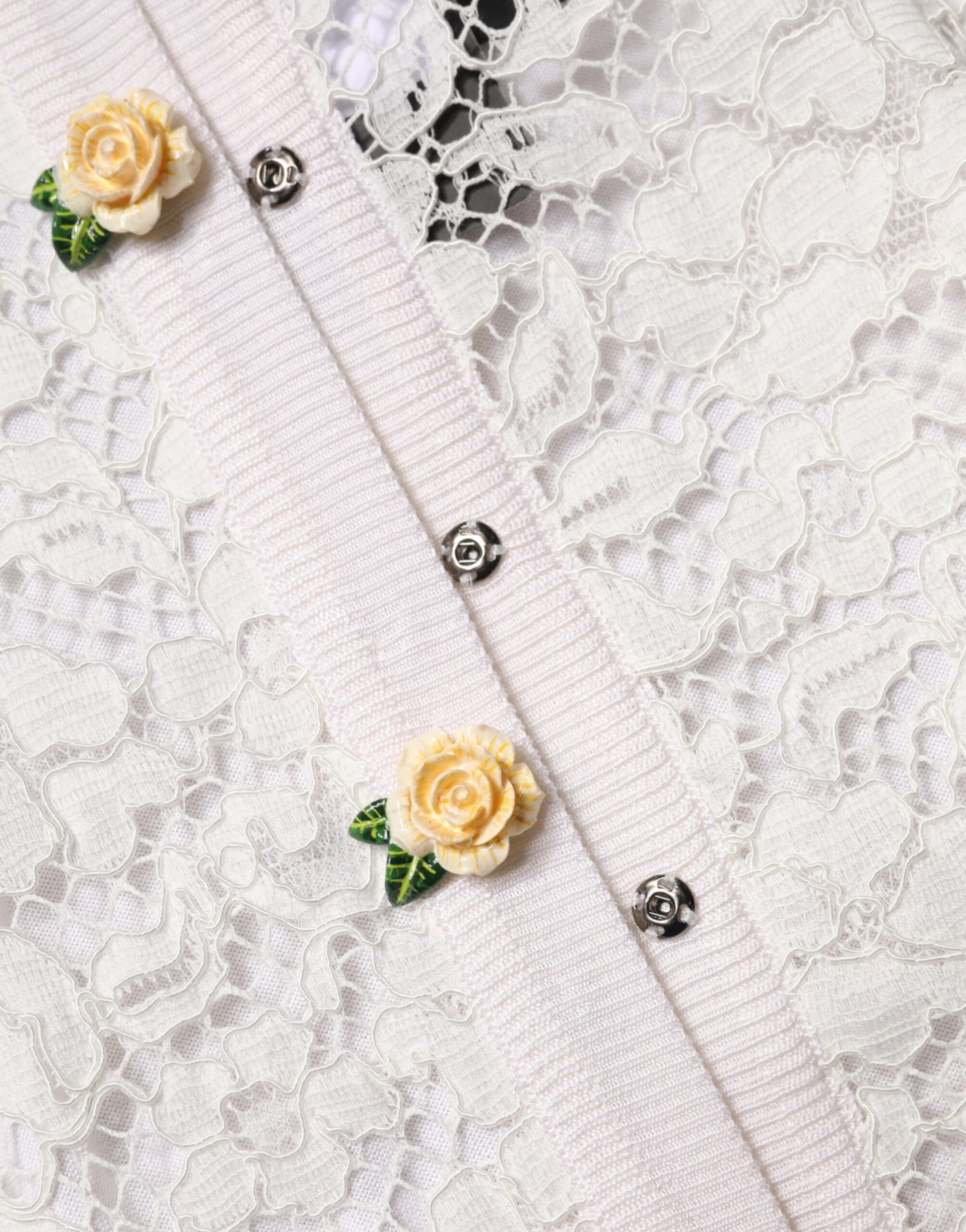 Dolce & Gabbana Cream Lace Knit Rose Button Cardigan Sweater | Regal Royce