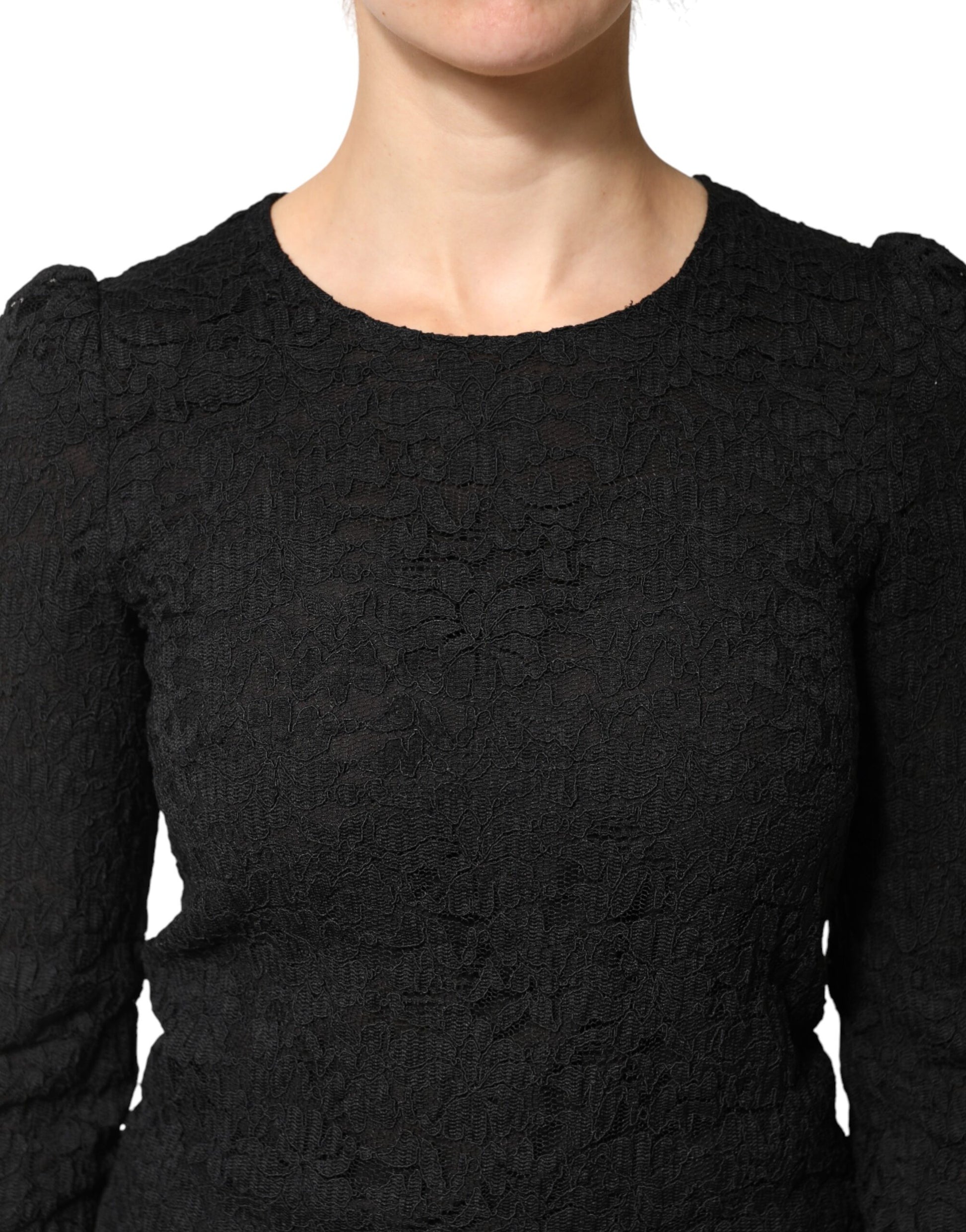 Dolce & Gabbana Black Floral Lace Silk Round Neck Blouse Top | Regal Royce