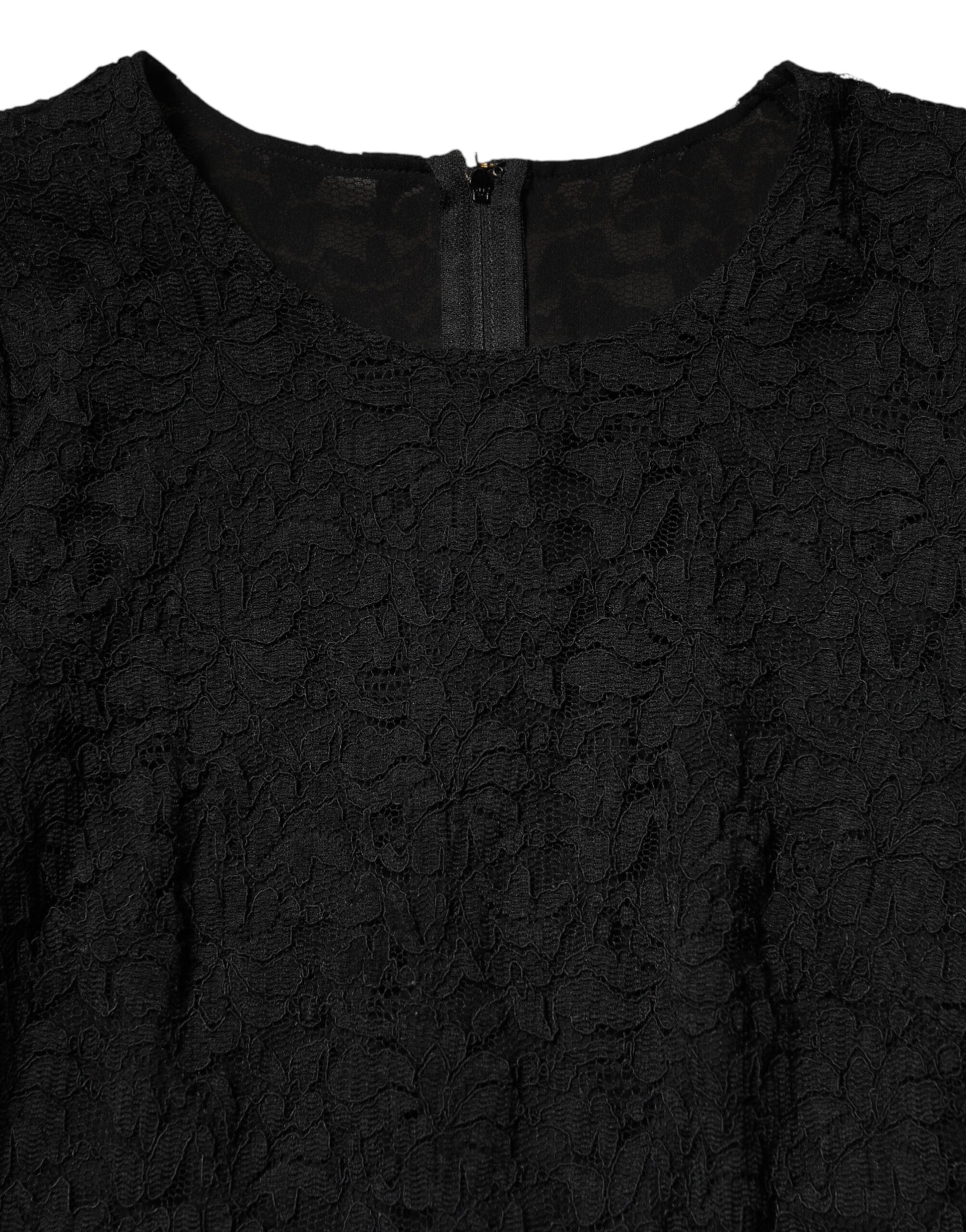 Dolce & Gabbana Black Floral Lace Silk Round Neck Blouse Top | Regal Royce