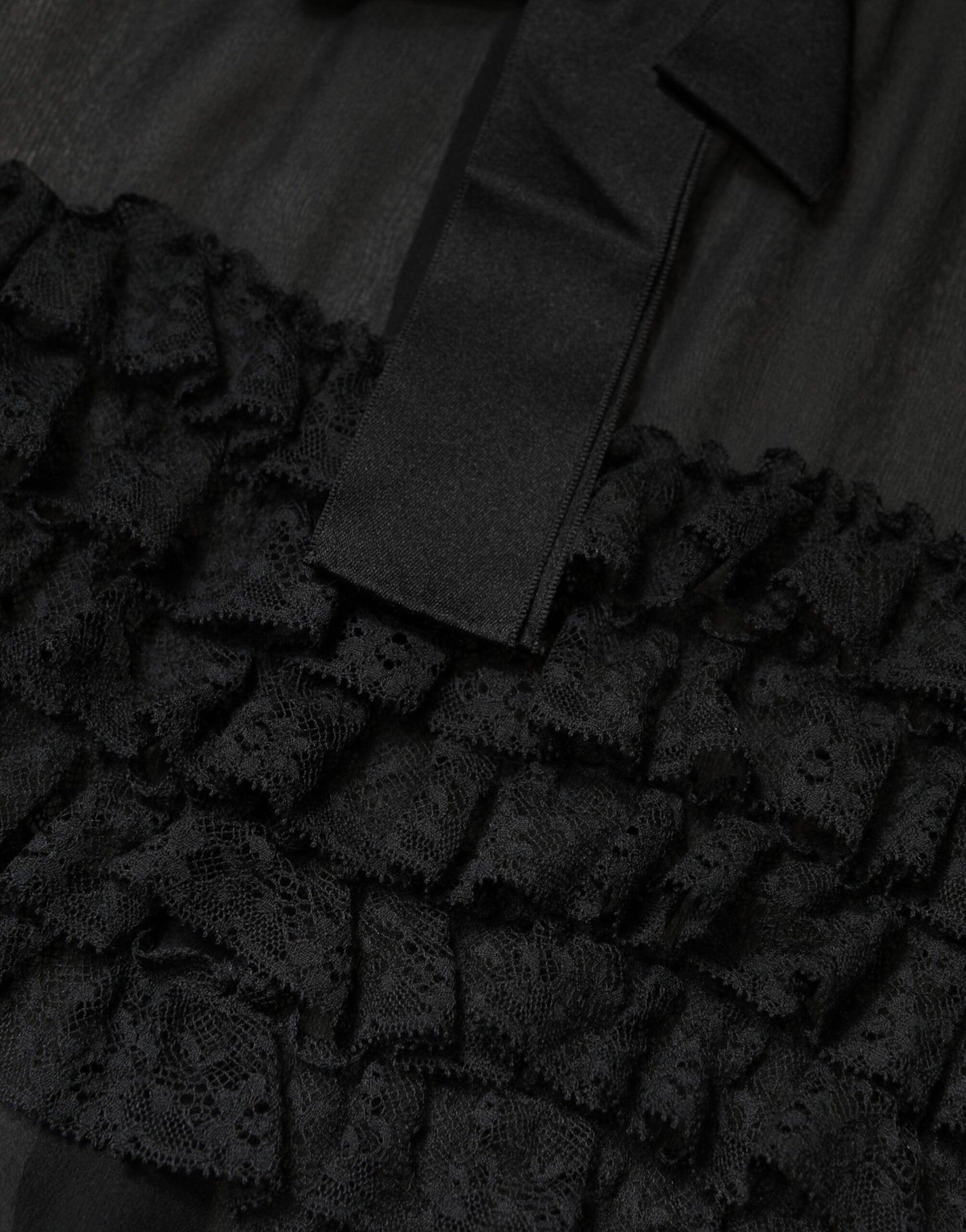 Dolce & Gabbana Black Silk Sheer Ruffle Tie-Neck Blouse Top | Regal Royce