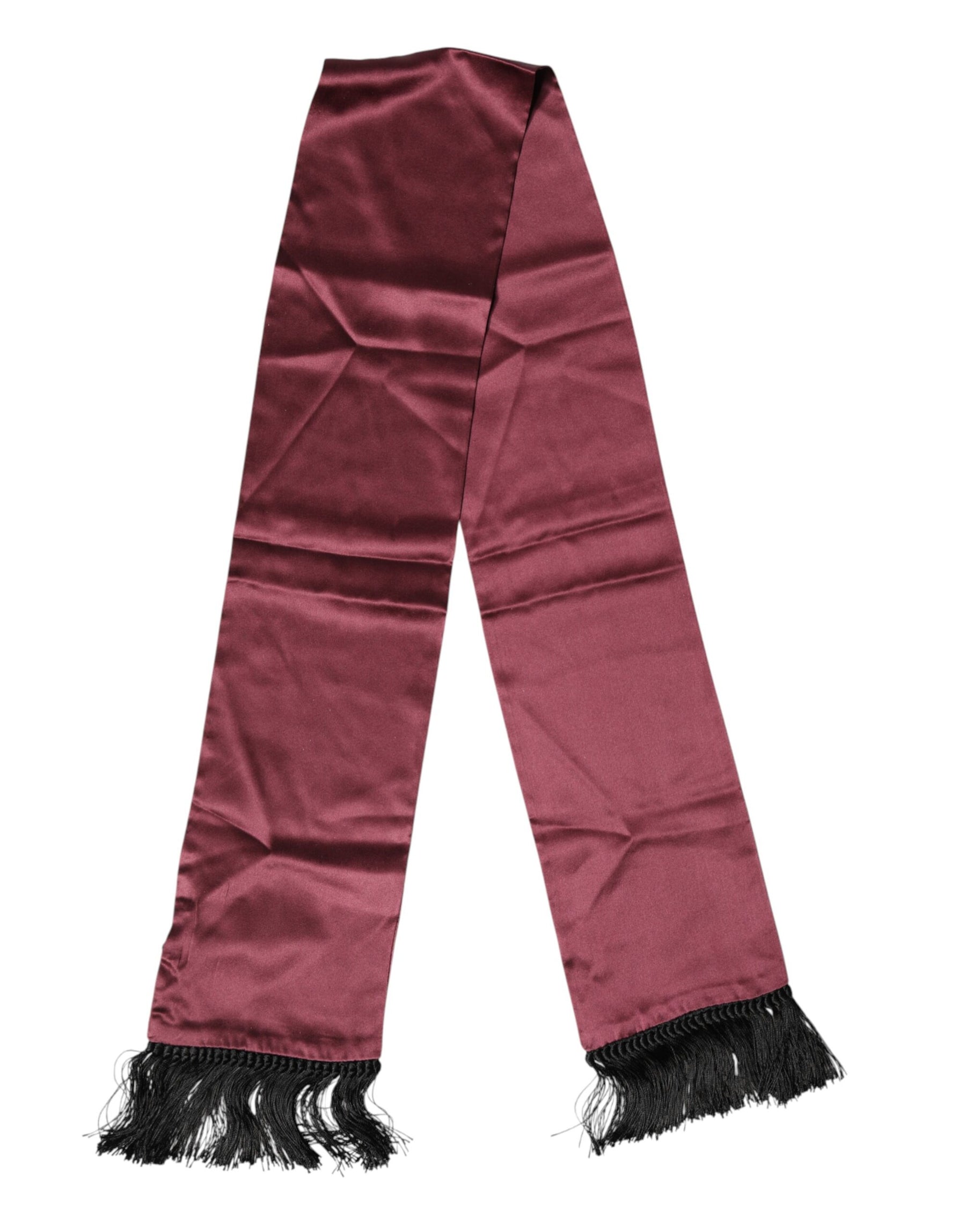 Dolce & Gabbana Maroon Silk Satin Fringes Neck Foulard Scarf | Regal Royce