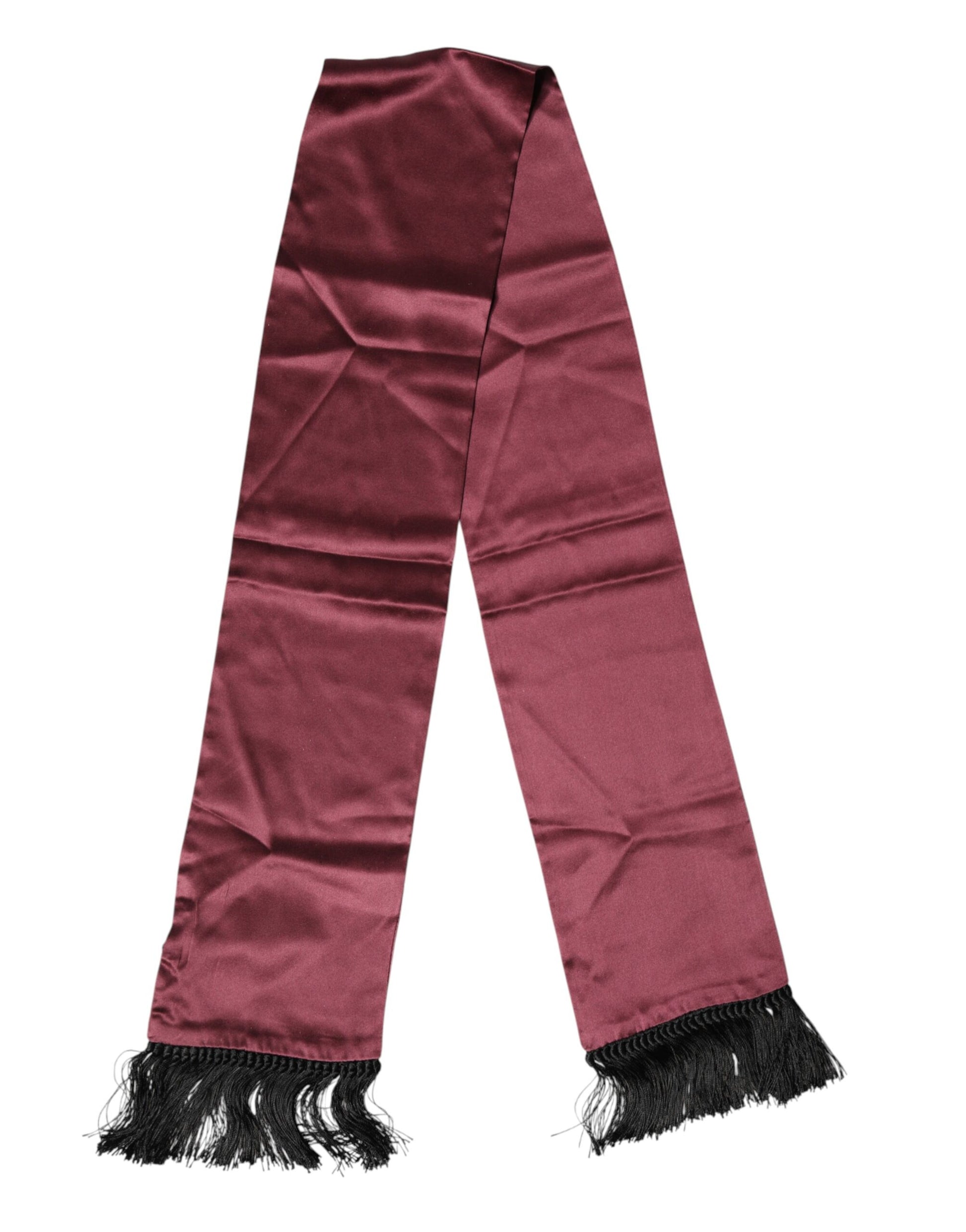 Dolce & Gabbana Maroon Silk Satin Fringes Neck Foulard Scarf | Regal Royce