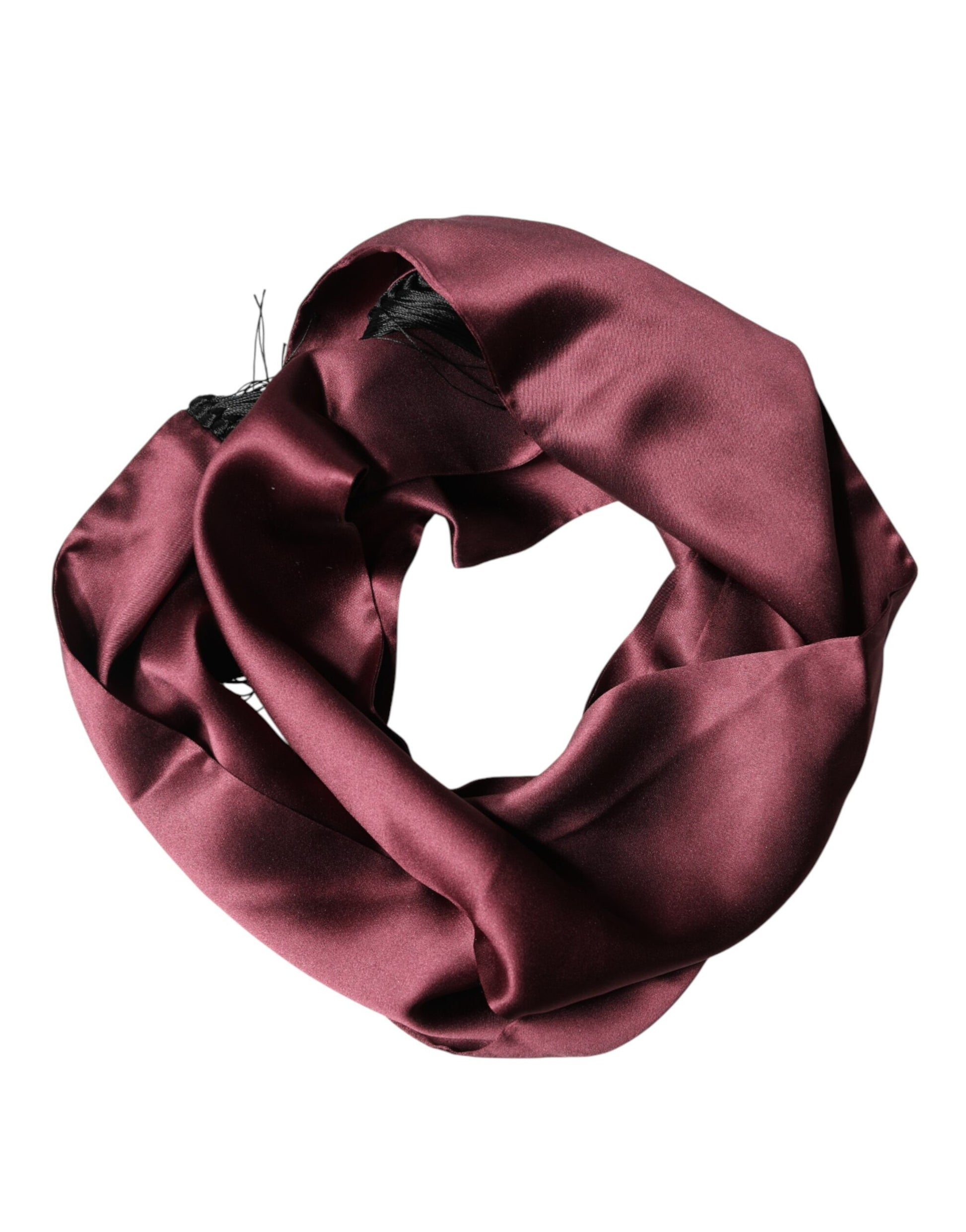 Dolce & Gabbana Maroon Silk Satin Fringes Neck Foulard Scarf | Regal Royce