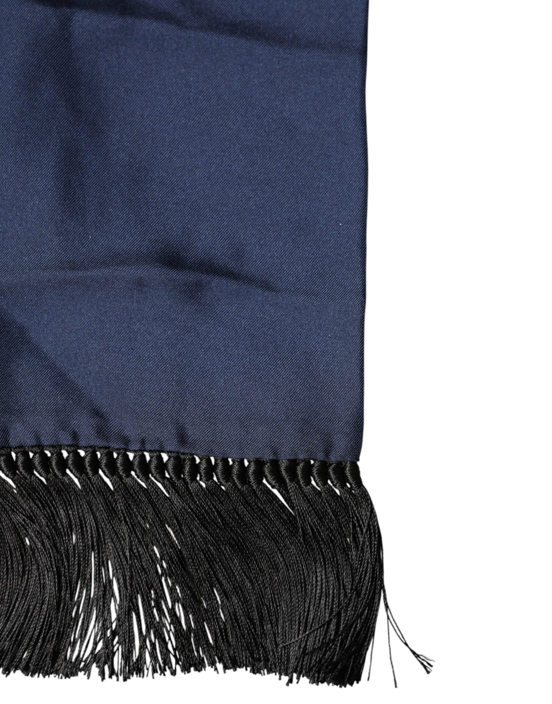 Dolce & Gabbana Navy Blue Silk Fringes Neck Foulard Scarf | Regal Royce
