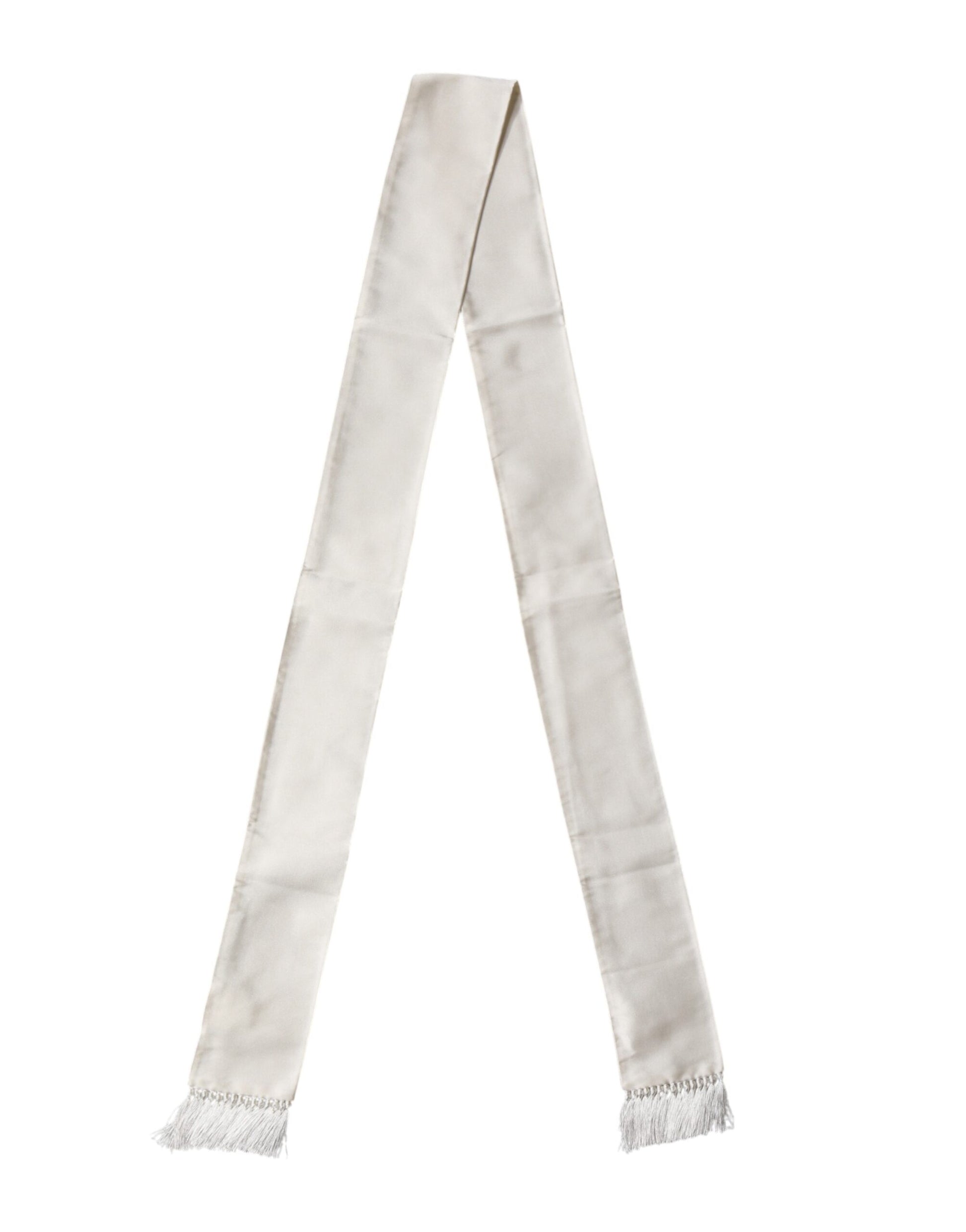 Dolce & Gabbana White Silk Fringes Neck Wrap Foulard  Scarf | Regal Royce