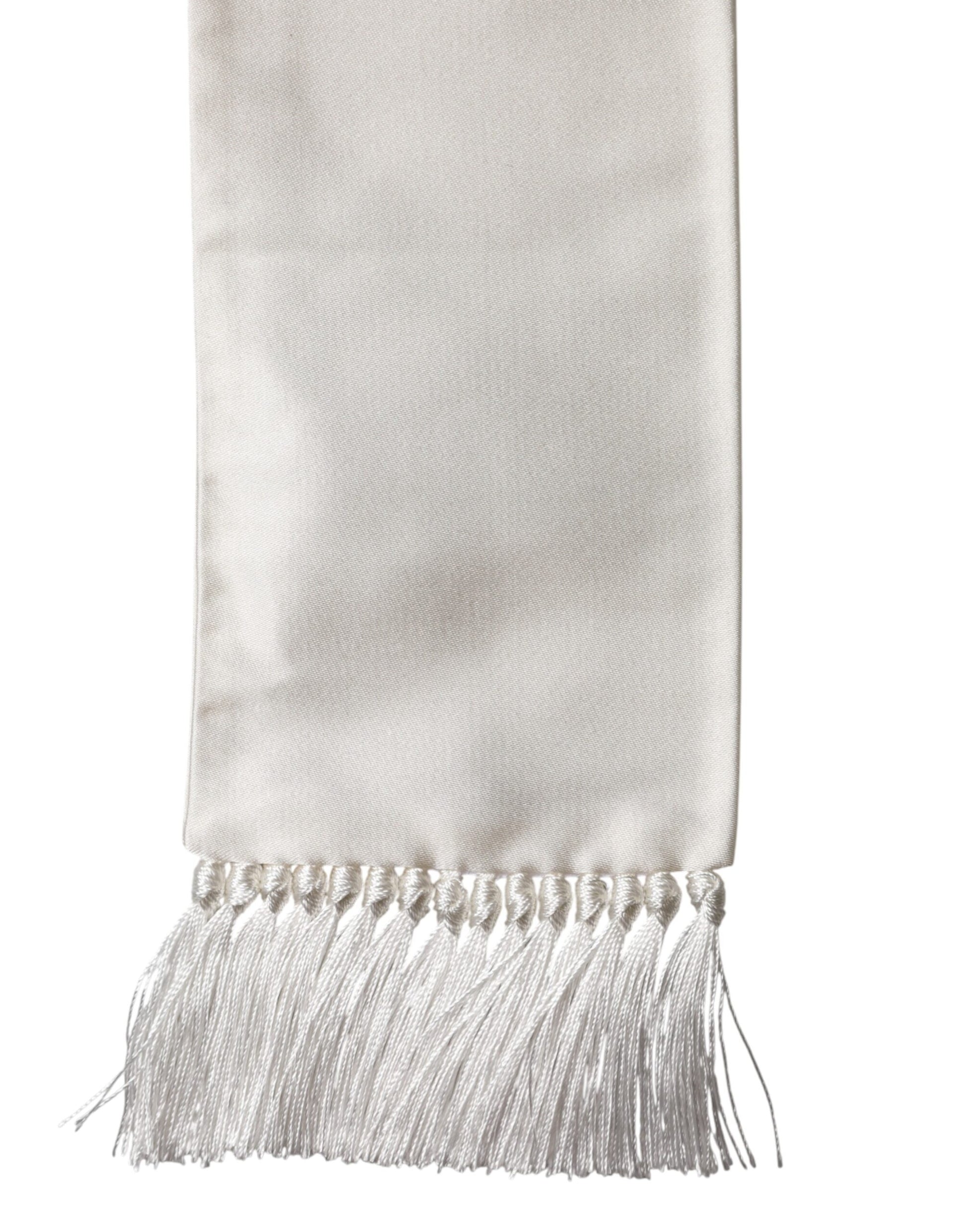 Dolce & Gabbana White Silk Fringes Neck Wrap Foulard  Scarf | Regal Royce