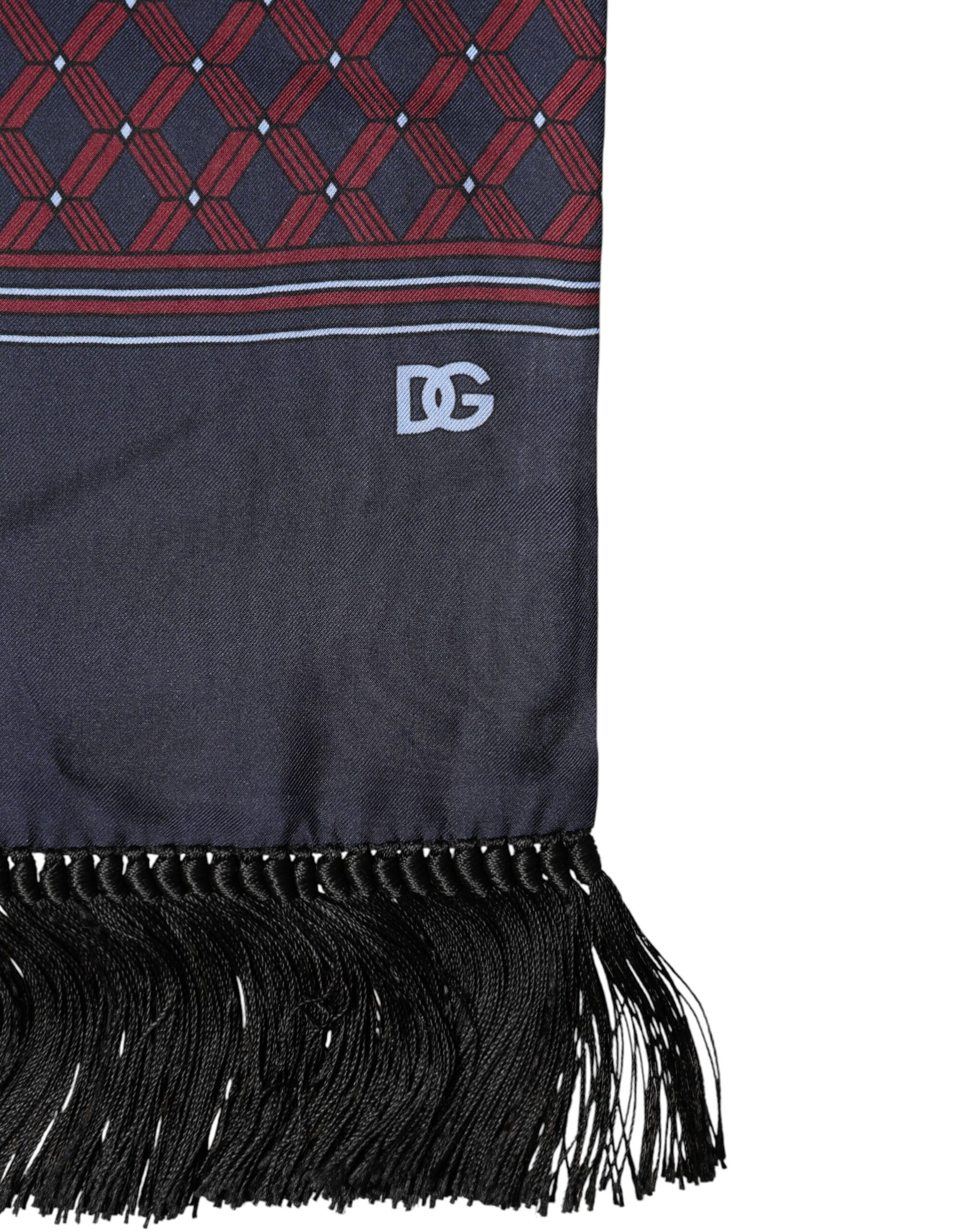 Dolce & Gabbana Maroon Patterned Fringes Wrap Foulard 138cm x 15cm Scarf | Regal Royce