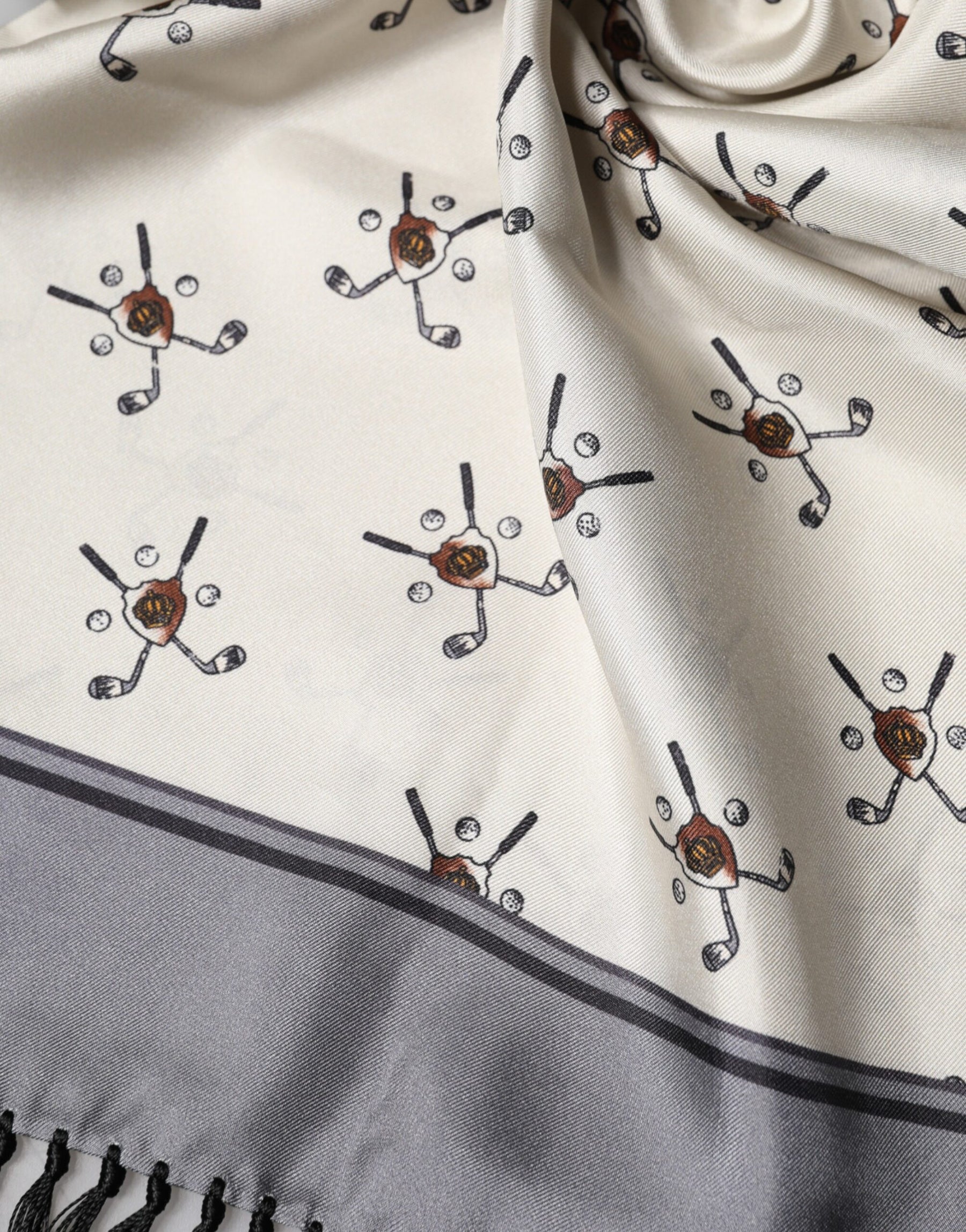 Dolce & Gabbana White Printed Fringes Wrap Foulard Men 183cm x 33cm Scarf | Regal Royce