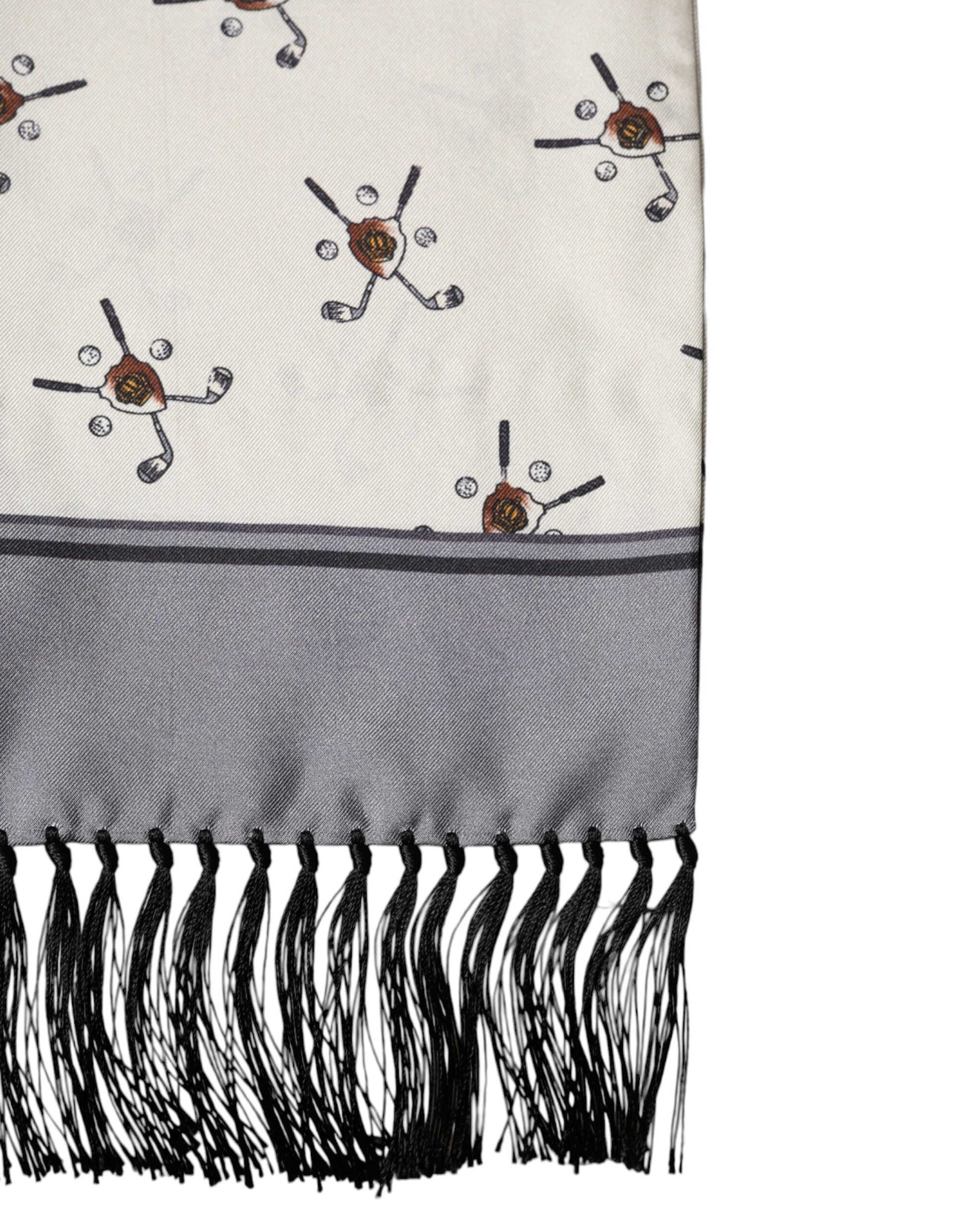 Dolce & Gabbana White Printed Fringes Wrap Foulard Men 183cm x 33cm Scarf | Regal Royce