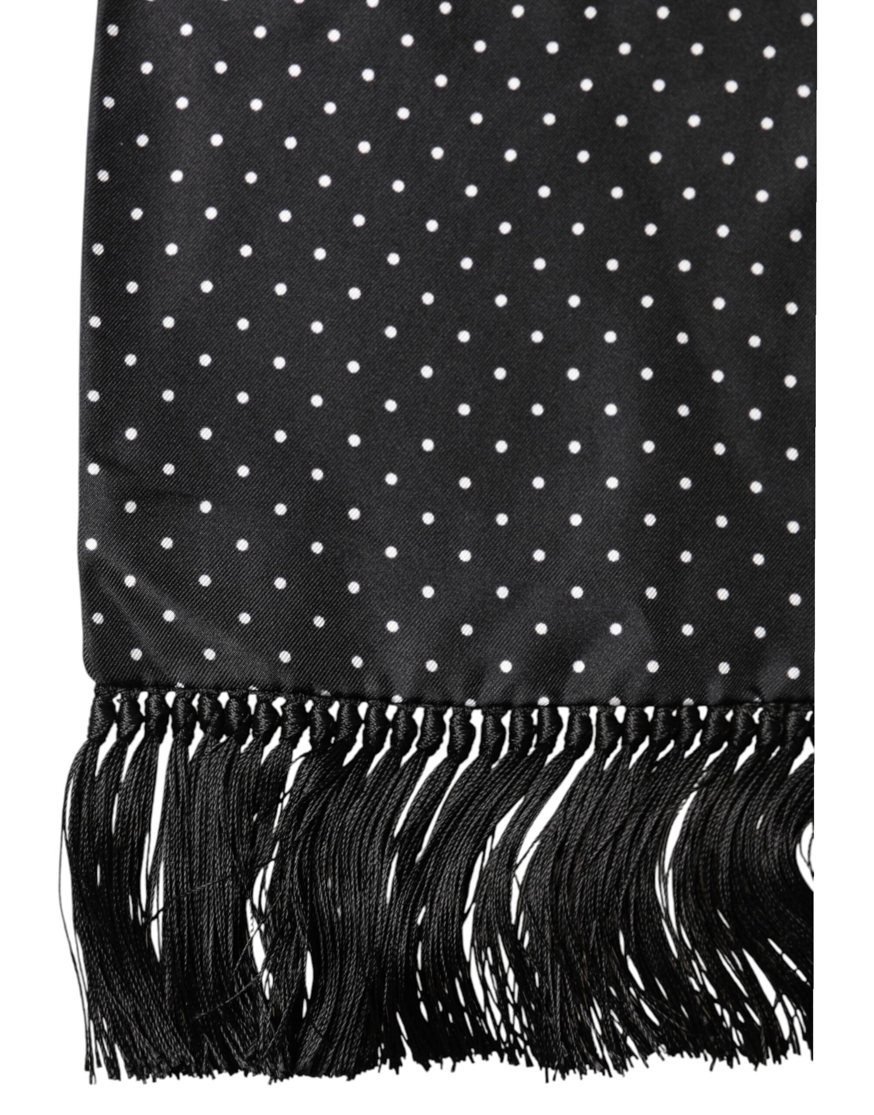 Dolce & Gabbana Black Polka Dot Fringes Silk Foulard 139cm x 14.5cm Scarf | Regal Royce