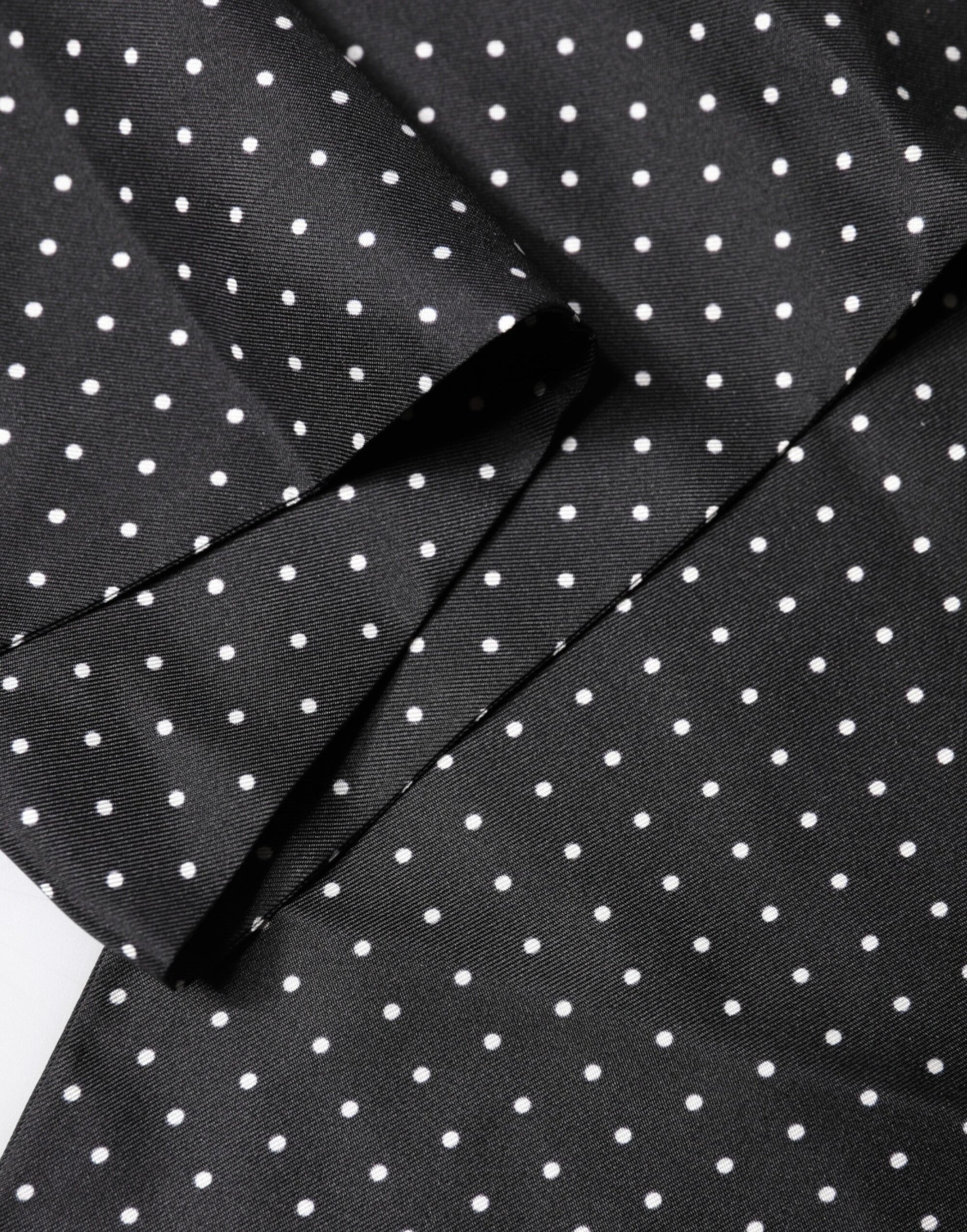Dolce & Gabbana Black Polka Dot Fringes Silk Foulard 139cm x 14.5cm Scarf | Regal Royce